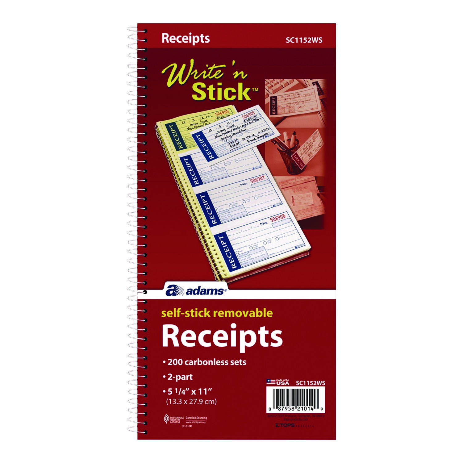ありがとうページ Write 'n Stick Receipt Book, Two-Part Carbonless, 4.75 x 2.75, 4
