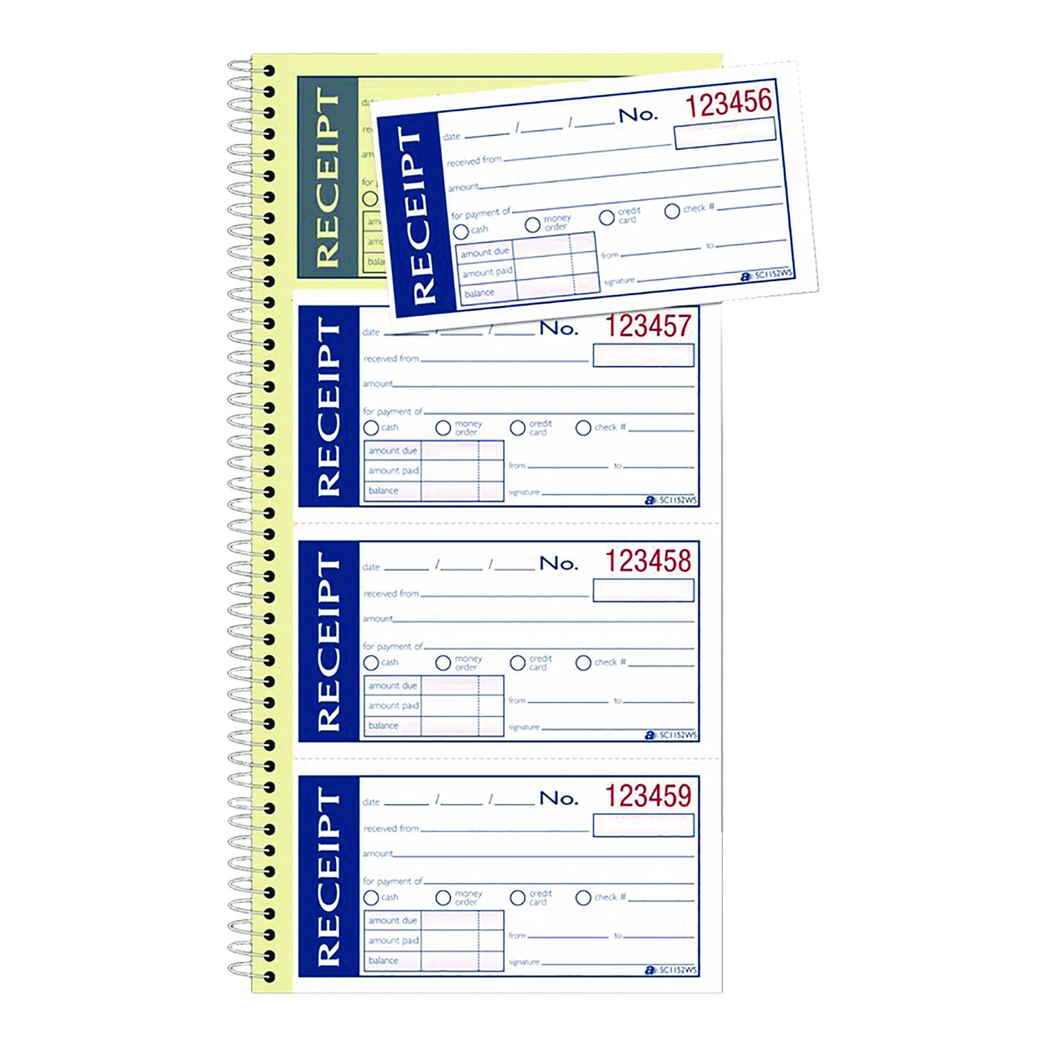 Adams® Write 'n Stick Receipt Book, Two-Part Carbonless, 4.75 x 2.75, 4 Forms/Sheet, 200 Forms Total