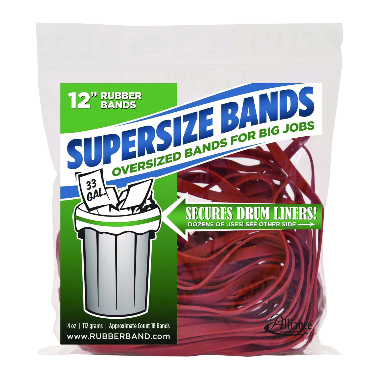 Alliance® SuperSize Bands, 0.25 x 12, Red, 18/Pack