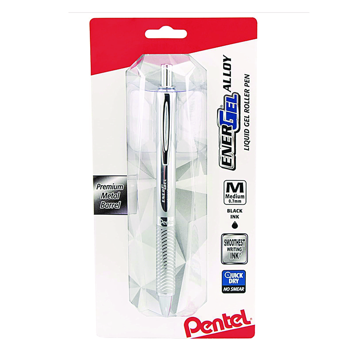 Pentel® EnerGel Alloy RT Gel Pen, Retractable, Medium 0.7 mm, Black Ink, Polished Aluminum Barrel