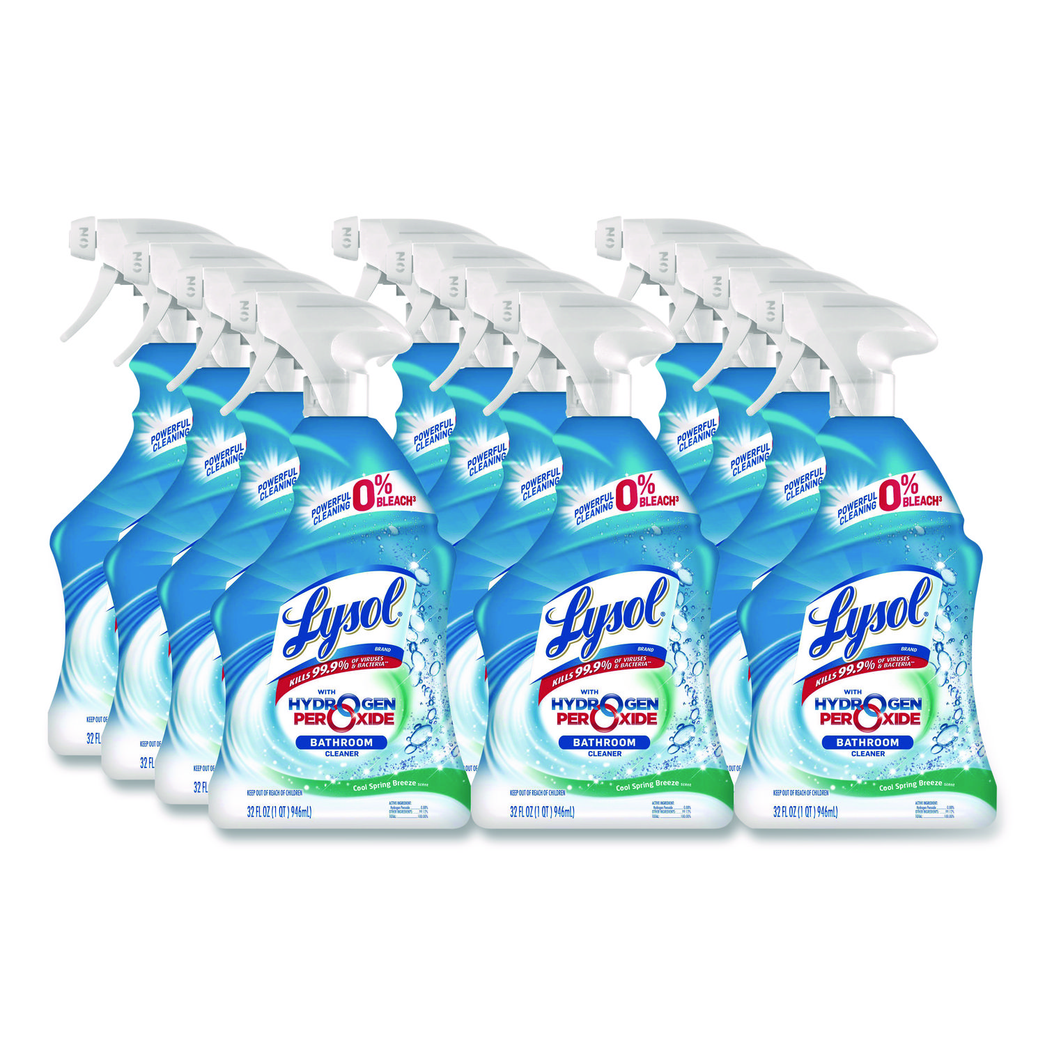 LYSOL® Brand Bathroom Cleaner with Hydrogen Peroxide, Cool Spring Breeze, 32 oz Trigger Spray Bottle, 12/Carton