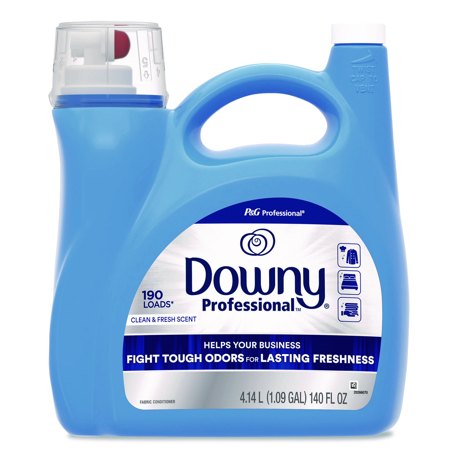 Commercial Liquid Fabric Softener, Clean and Fresh Scent, 140 oz Plastic Bottle with Dispensing Tap