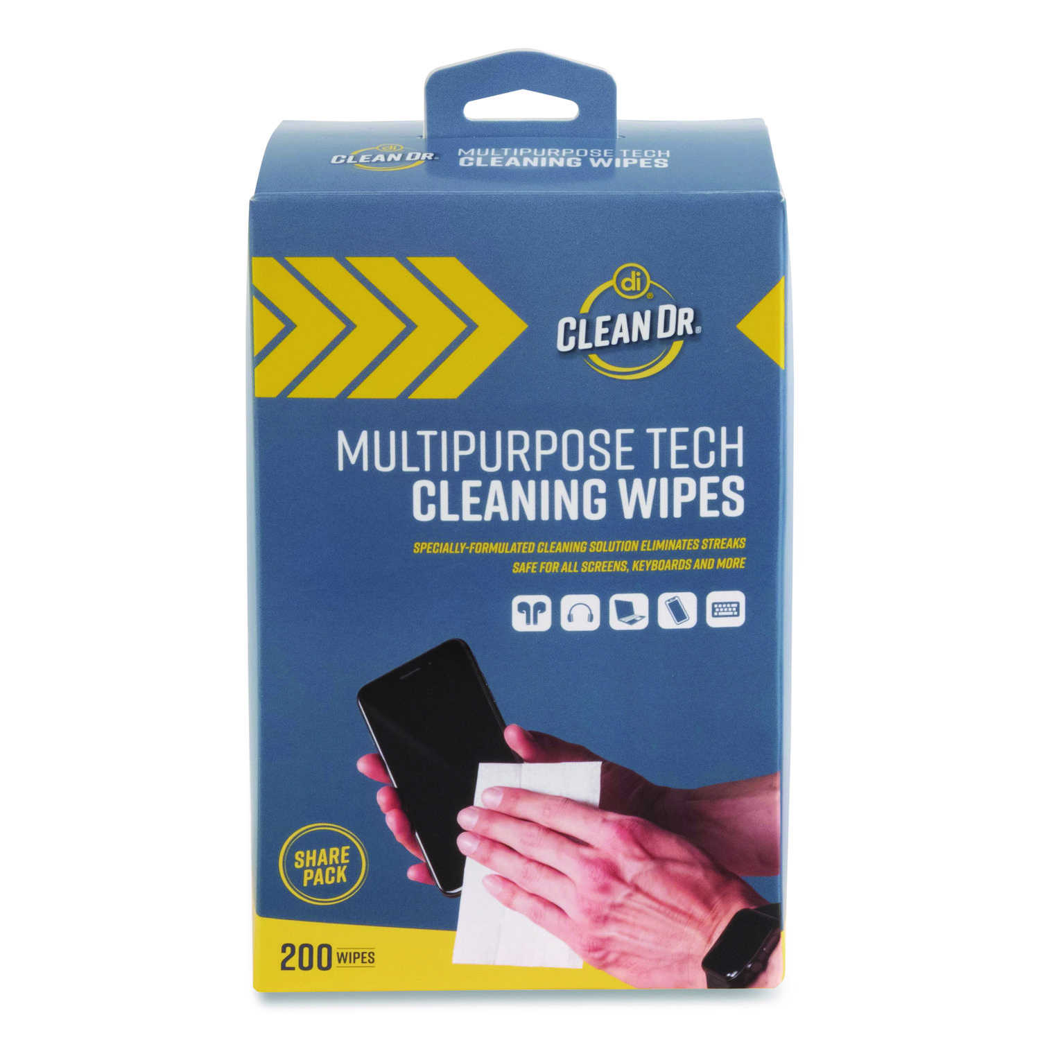 Digital Innovations ScreenDr Multipurpose Tech Cleaning Wipes, 10-Ply, 7 x 4, Unscented, White, 200/Pack