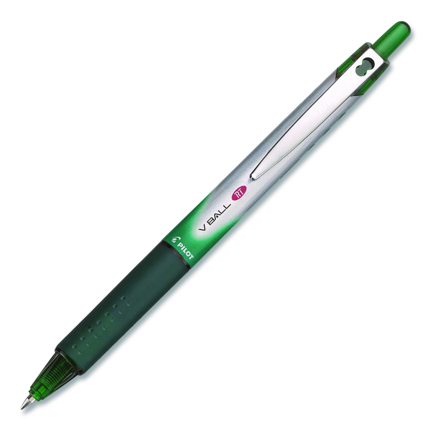 VBall RT Liquid Ink Rollerball Pen, Retractable, Fine 0.7 mm, Green Ink, Green/White Barrel