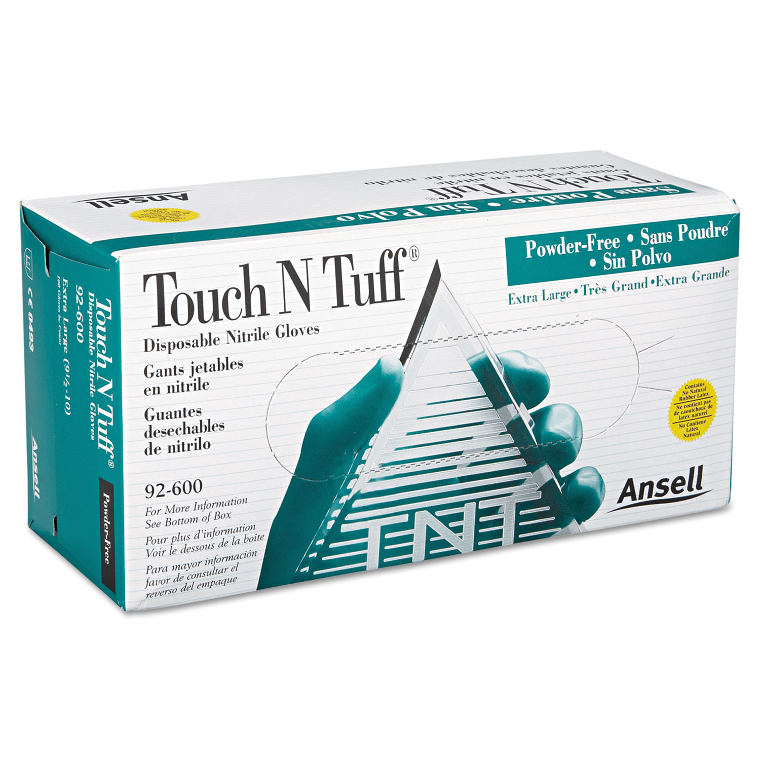  AnsellPro 105080 Touch N Tuff Nitrile Gloves, Teal, Size 9 1/2 - 10, 100/Box (ANS926009510) 