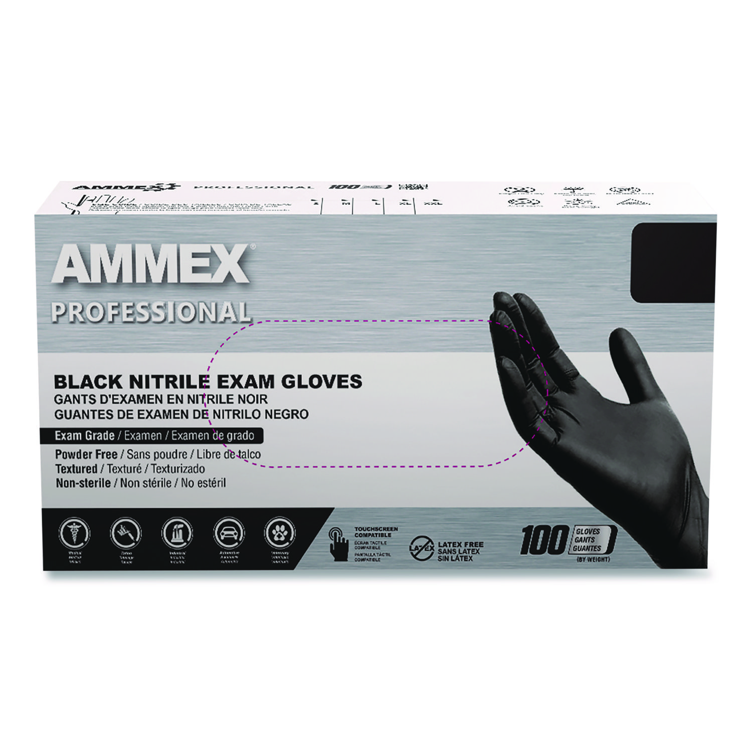 Nitrile Exam Gloves, Powder-Free, Medium, 3 mil Thick, Black, 100/Box