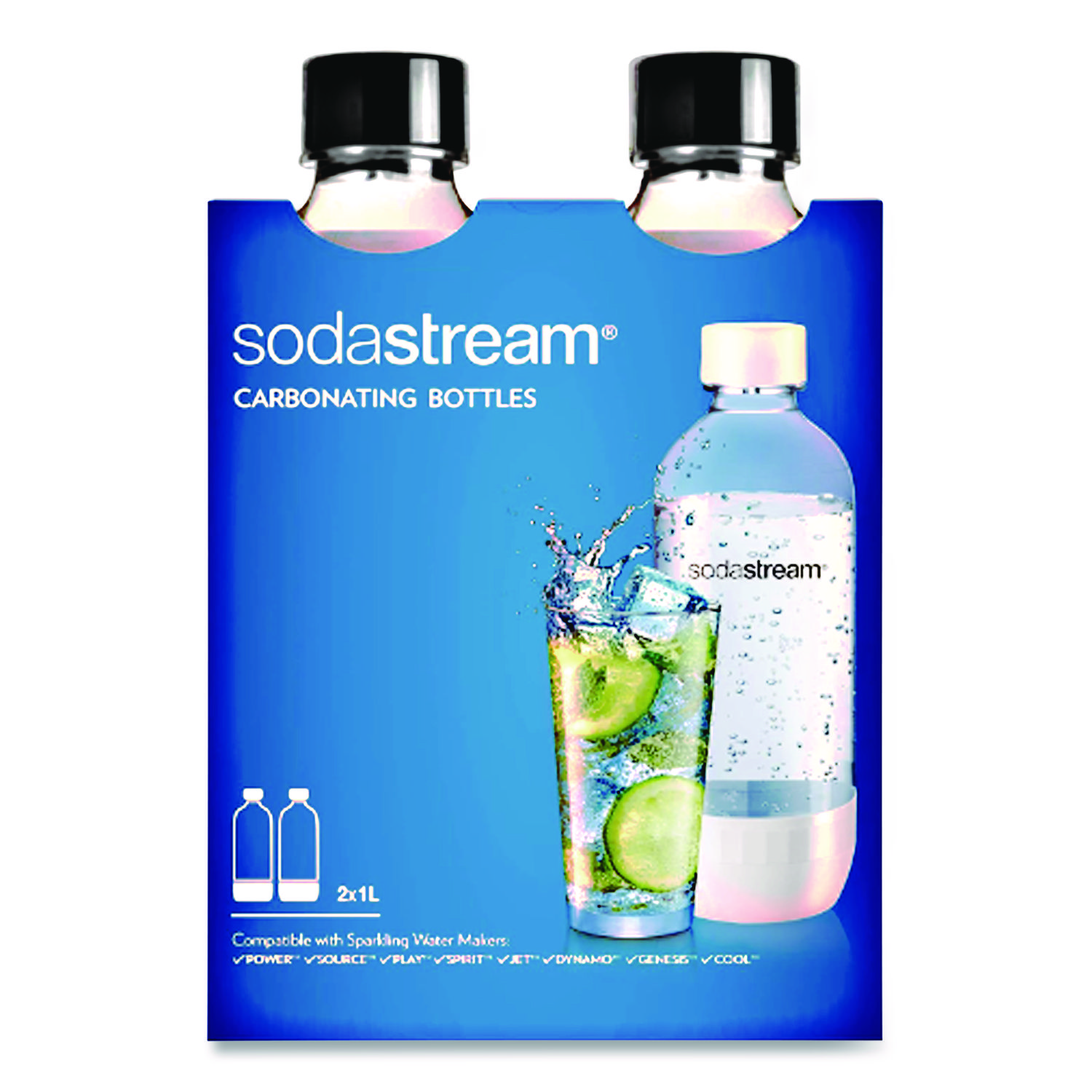 Carbonating Bottle Twin Pack, Plastic, 33 oz, Clear/Black