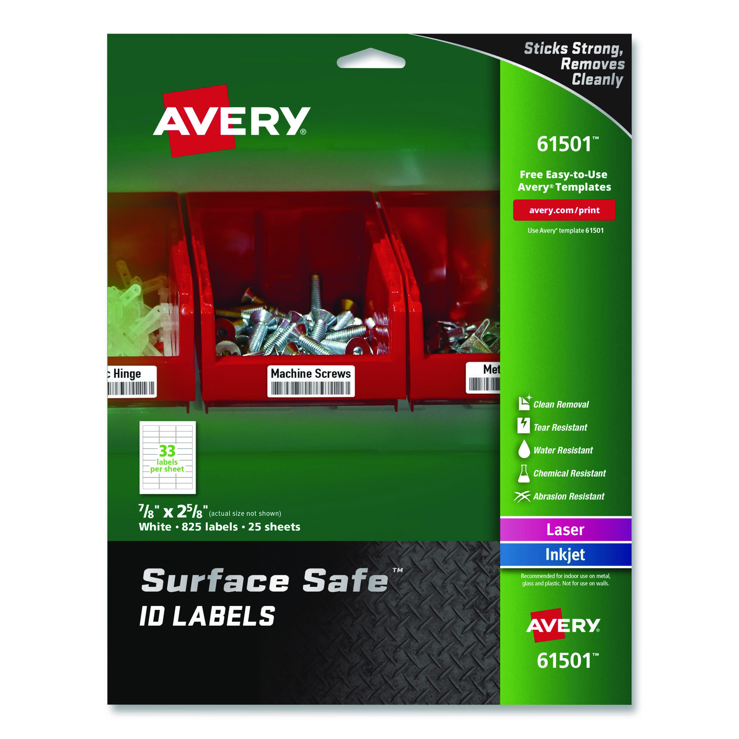 Surface Safe ID Labels, Inkjet/Laser Printers, 0.88 x 2.63, White, 33/Sheet, 25 Sheets/Pack