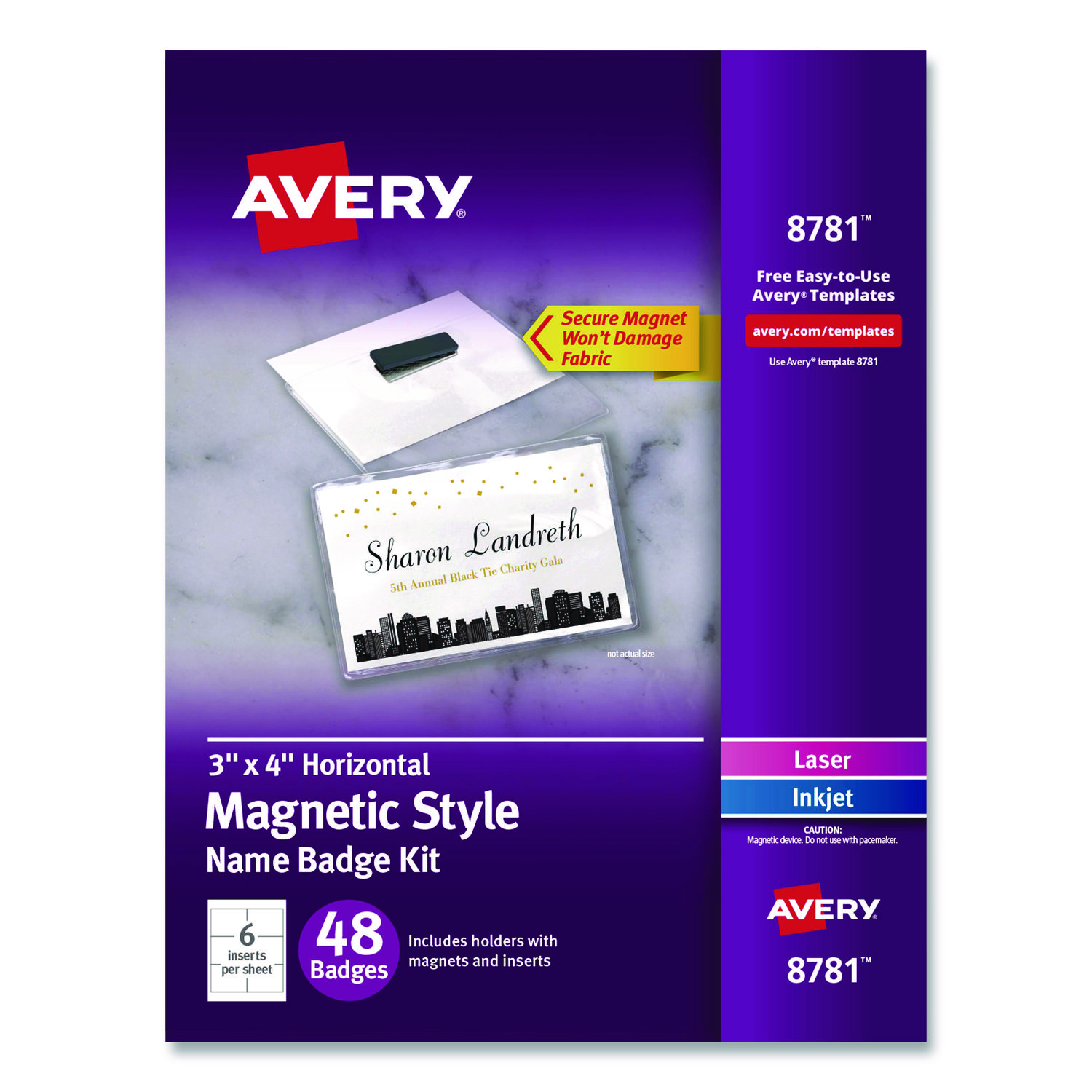 Magnetic Style Name Badge Kit, Horizontal, 4" x 3", White, 48/Pack