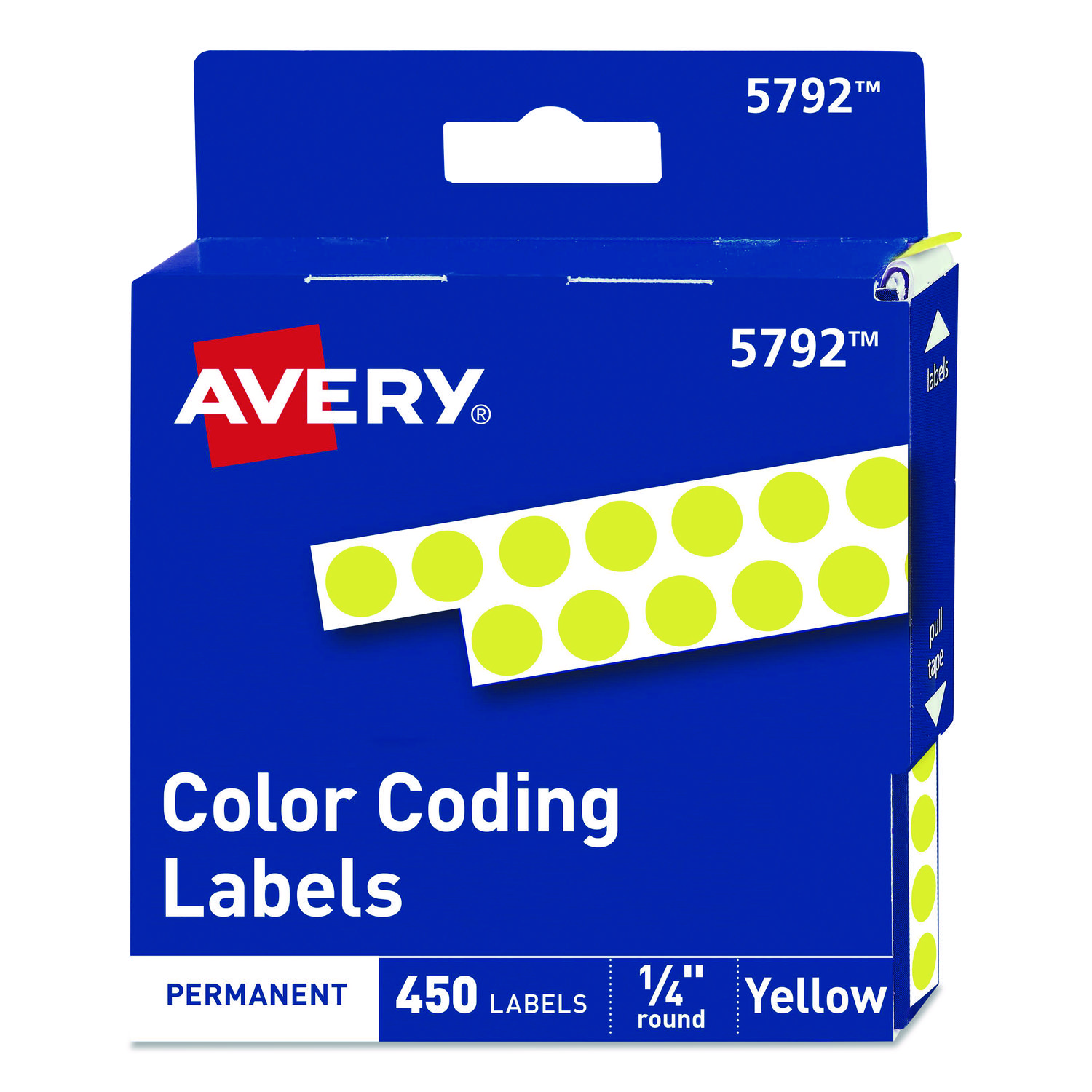 Handwrite-Only Permanent Self-Adhesive Round Color-Coding Labels in Dispensers, 0.25" dia, Yellow, 450/Roll, (5792)