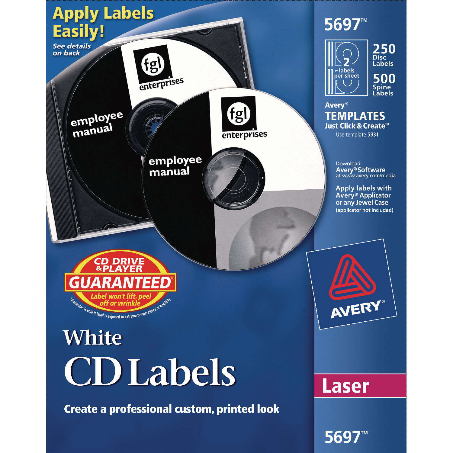 Laser CD Labels, Matte White, 250/Pack