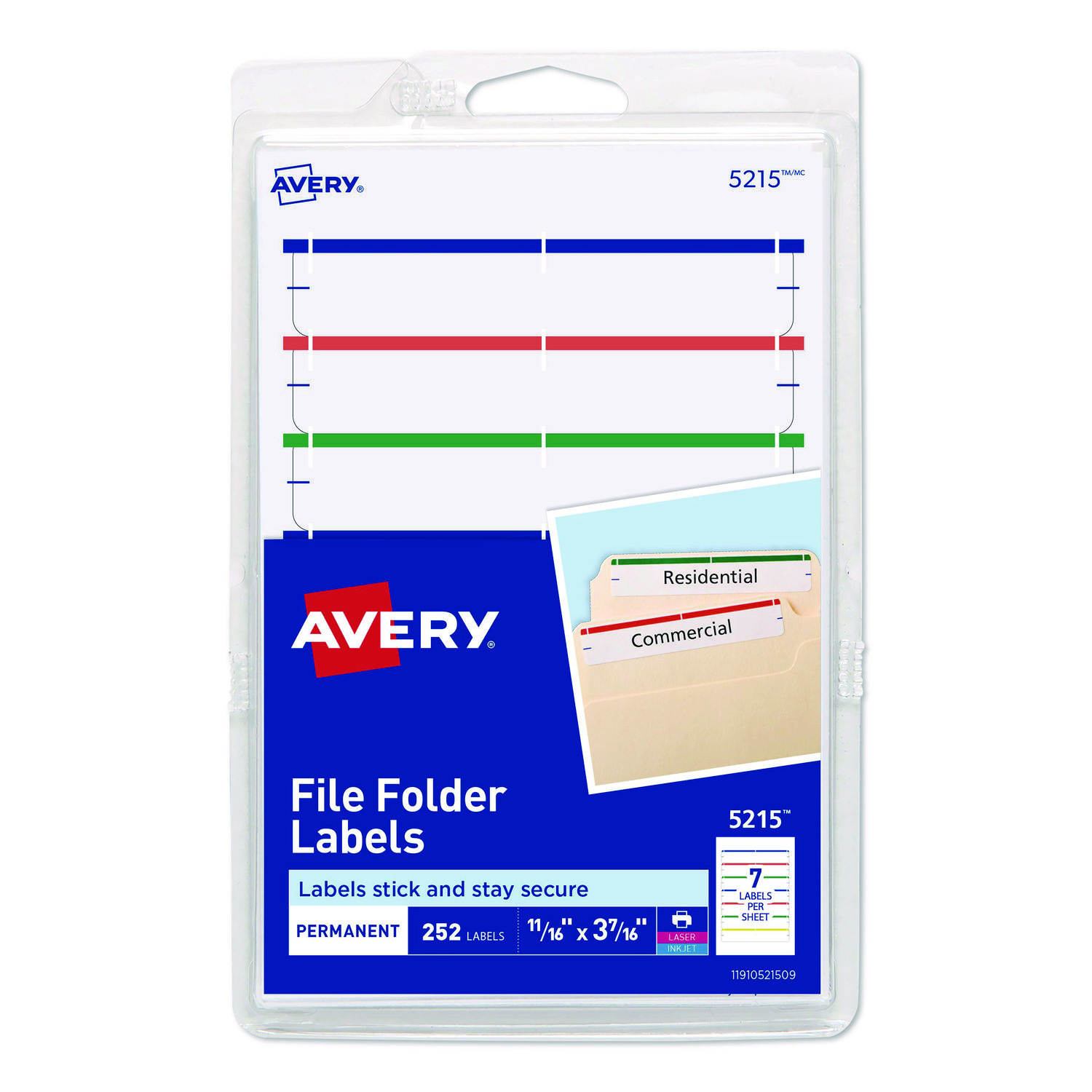 Printable 4" x 6" - Permanent File Folder Labels, 0.69 x 3.44, White, 7/Sheet, 36 Sheets/Pack, (5215)