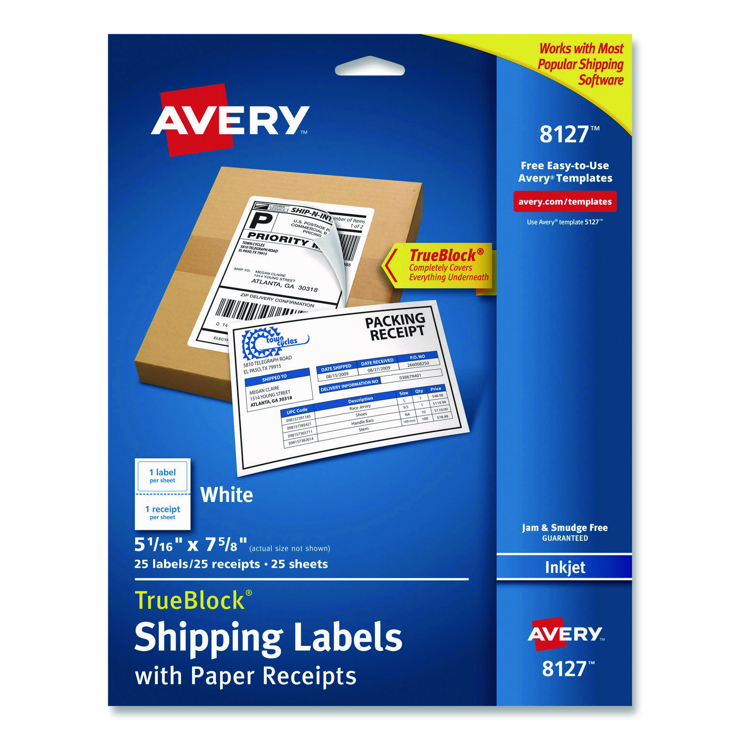 Shipping Labels with TrueBlock Technology, Inkjet Printers, 5.06 x 7.62, White, 25 Sheets/Pack