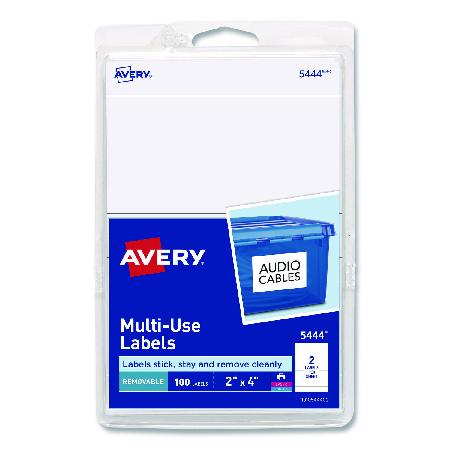 Removable Multi-Use Labels, Inkjet/Laser Printers, 2 x 4, White, 2/Sheet, 50 Sheets/Pack, (5444)