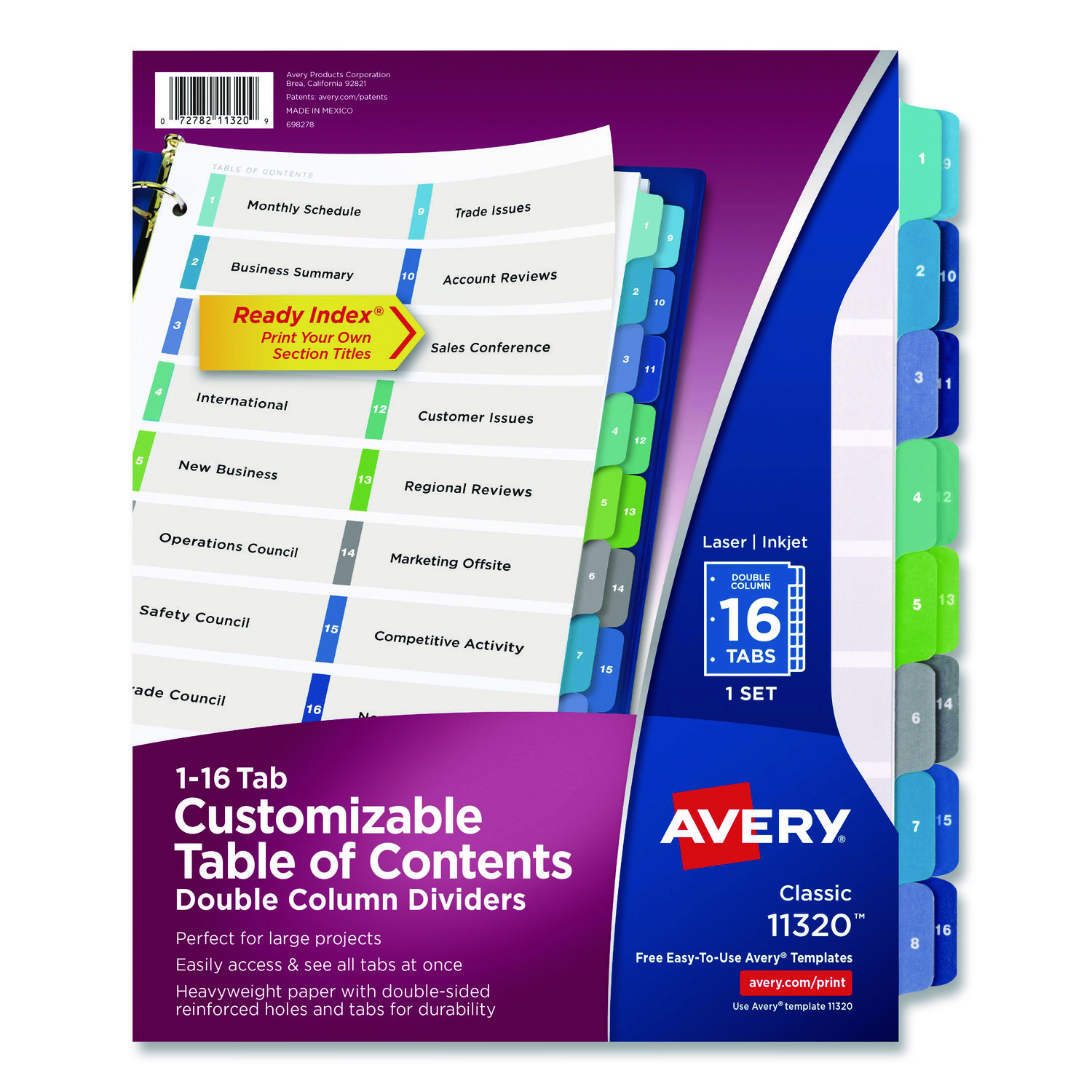 Customizable TOC Ready Index Double Column Multicolor Tab Dividers, 32-Tab, 1 to 32, 11 x 8.5, White, 1 Set