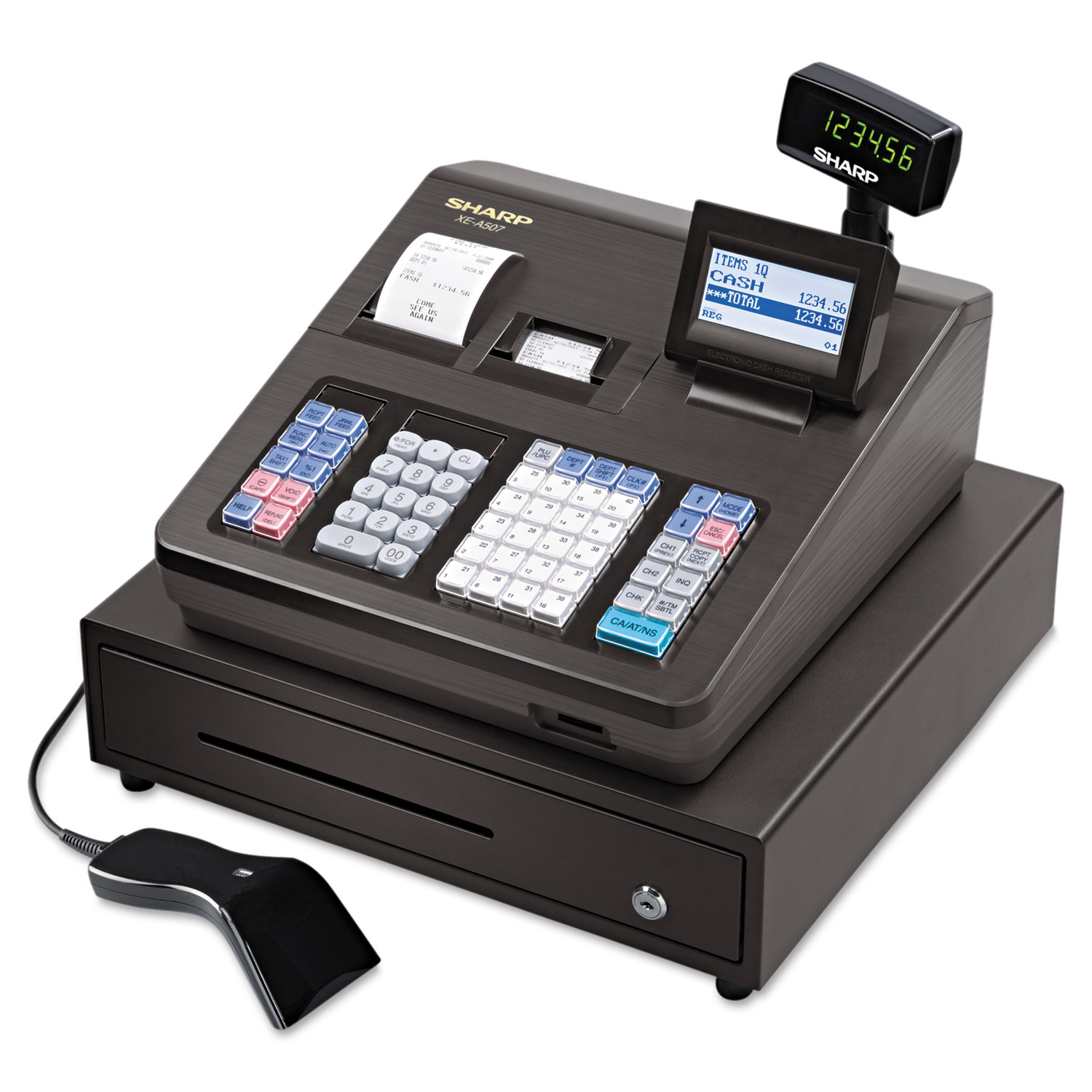  Sharp XEA507 XE Series Cash Register w/Scanner, Thermal Printer, 7000 Lookup, 40 Clerks, LCD (SHRXEA507) 