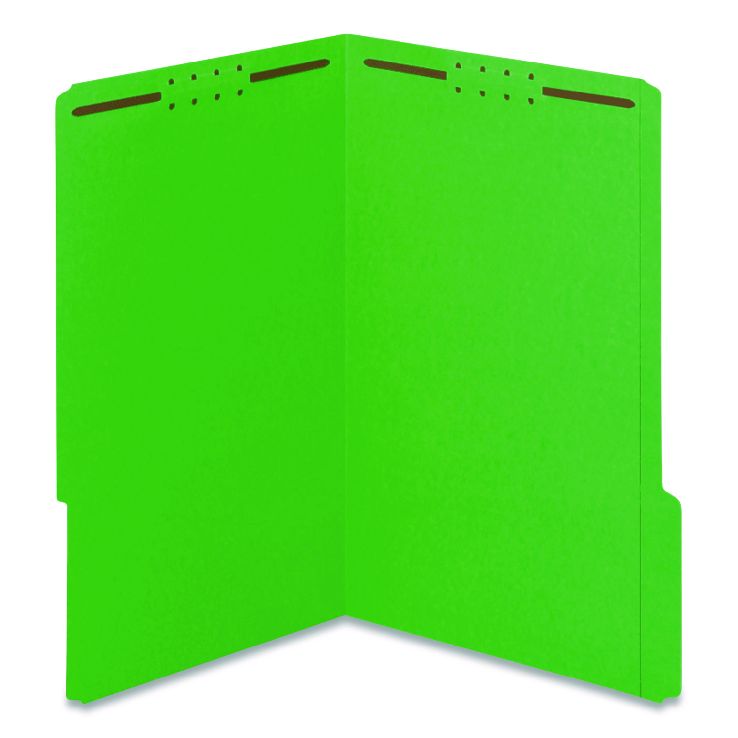Colored Top Tab Fastener Folders, 1/3-Cut Tab: Assorted, 2 Fasteners, Legal Size, Green, 50/Box