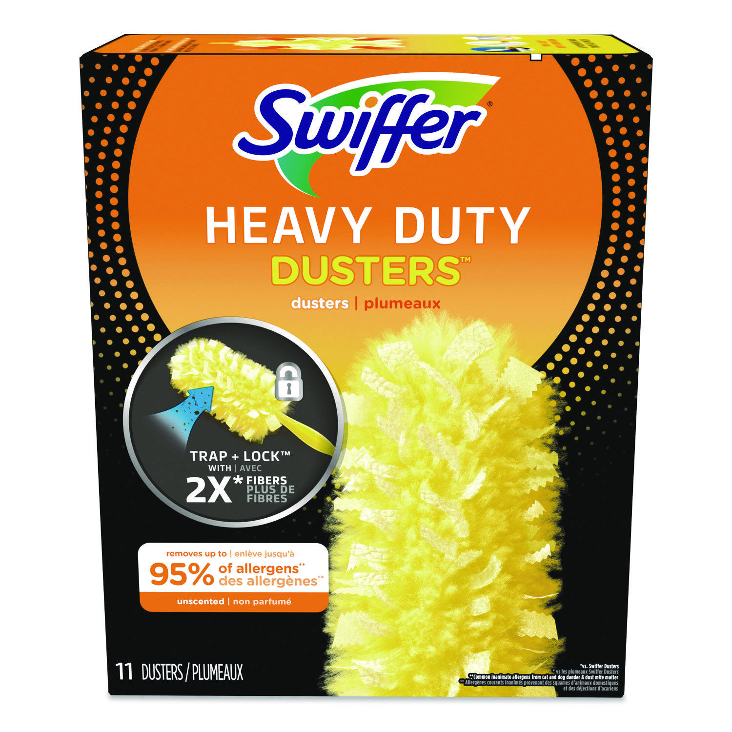 Heavy Duty Dusters Refill, Trap + Lock Fiber, Yellow, 11/Box