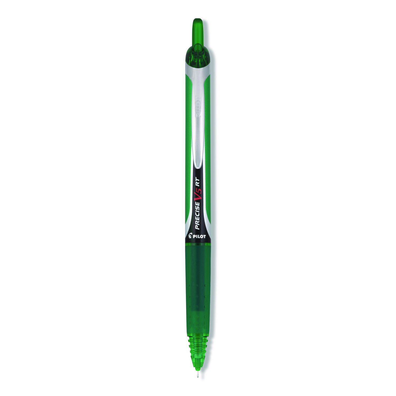 Precise V5RT Rollerball Pen, Retractable, Extra-Fine 0.5 mm, Green Ink, Green/Silver Barrel