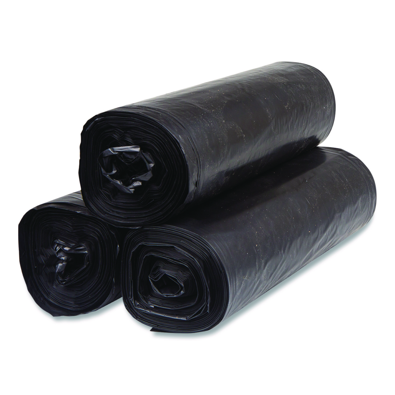 Low-Density Commercial Can Liners, 60 gal, 1.15 mil, 38 x 58, Black, Interleaved Roll, 25 Bags/Roll, 4 Rolls/Carton