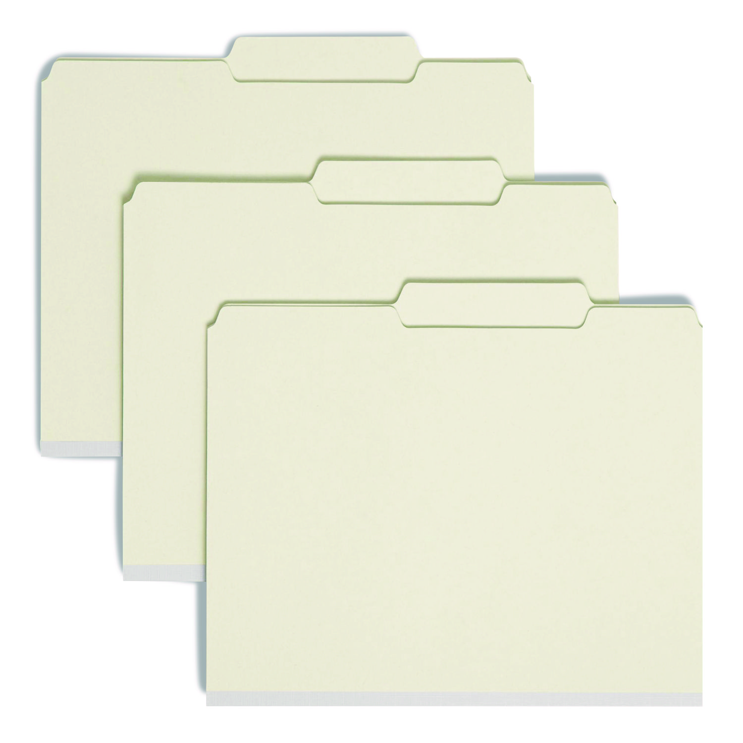 Recycled Pressboard Folders, Two SafeSHIELD Coated Fasteners, 2/5-Cut: R of C, 1" Expansion, Letter Size, Gray-Green, 25/Box