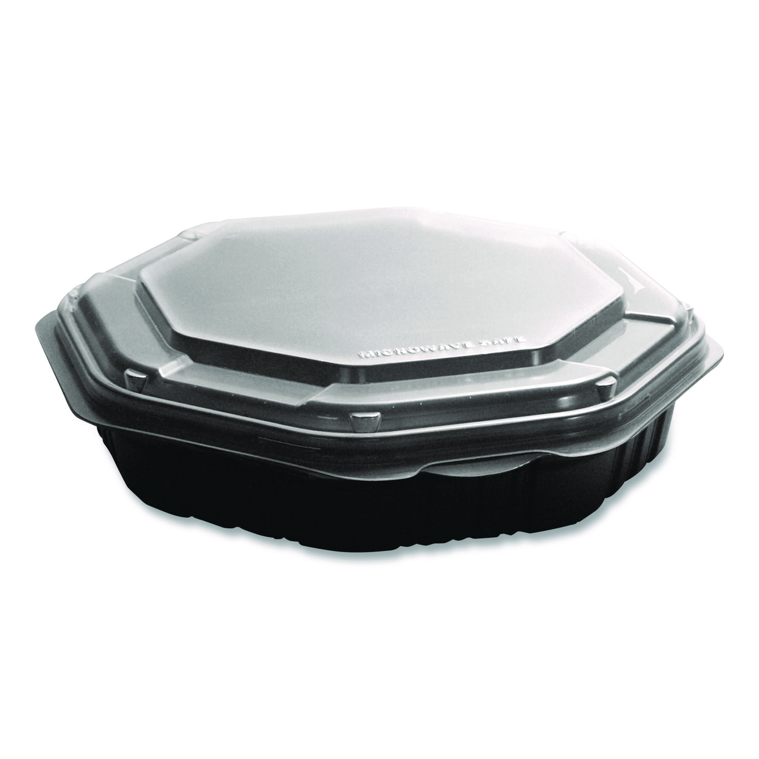 Creative Carryouts OctaView Hinged Lid Containers, 9.13 x 9.55 x 2.38, Black/Clear, Plastic, 100/Carton