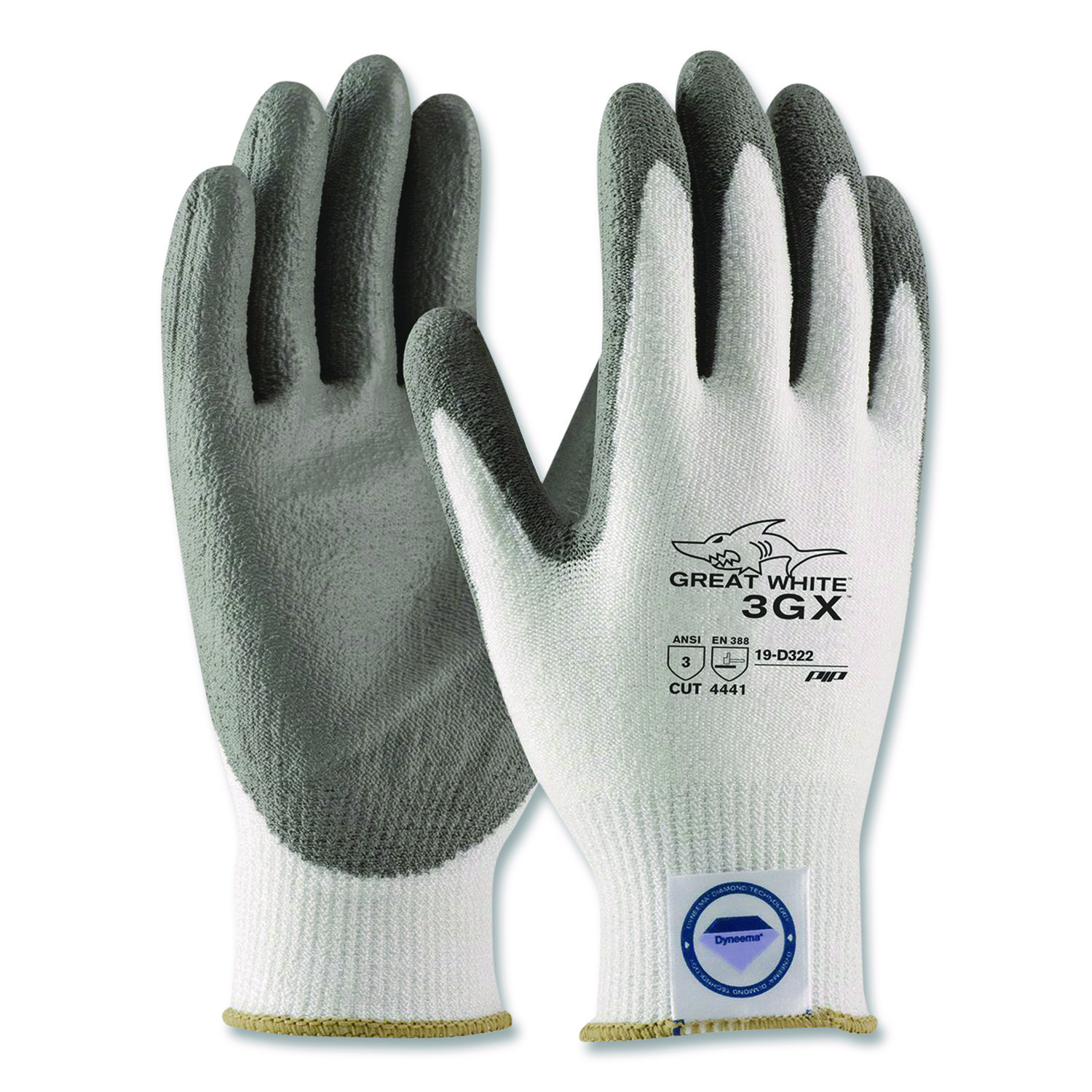 Great White 3GX Seamless Knit Dyneema Diamond Blended Gloves, EN388: 4542, Small, White/Gray, Pair