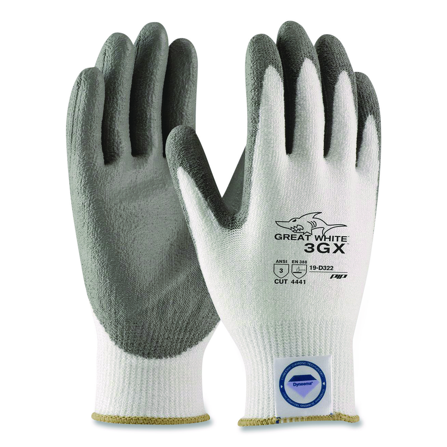 Great White 3GX Seamless Knit Dyneema Diamond Blended Gloves, EN388: 4542, X-Large, White/Gray, Pair