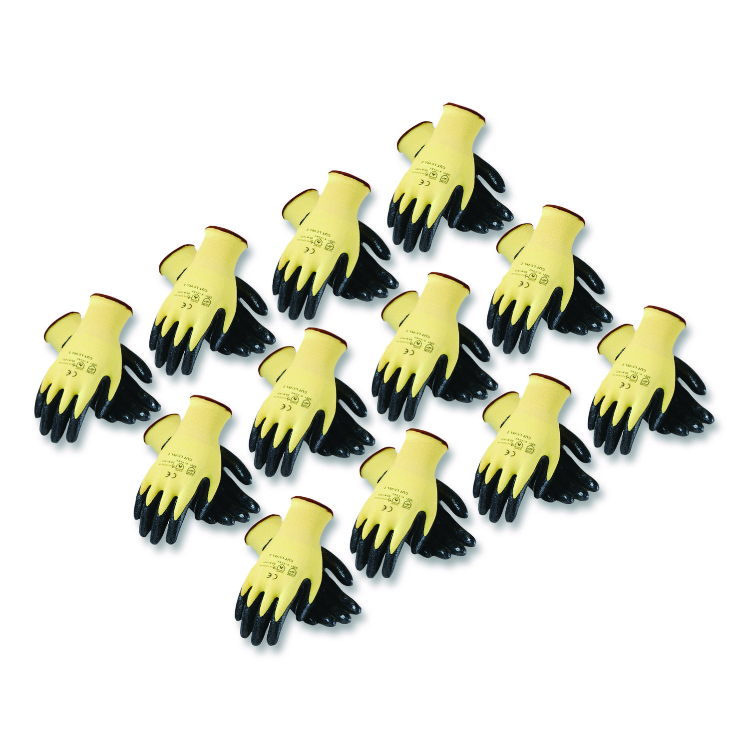 KEV Seamless Knit Kevlar Gloves, EN388: 3X21B, X-Large, Yellow/Black, 12 Pairs