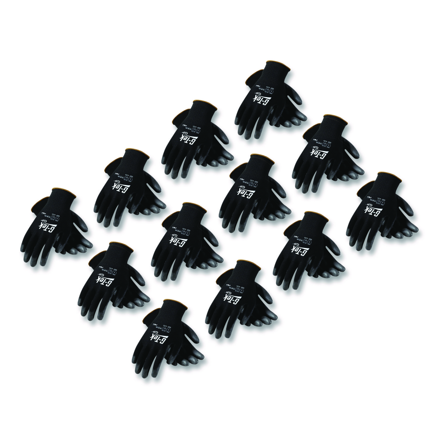 GP Polyurethane-Coated Nylon Gloves, EN388: 1111, 10" Long, Large, Black, 12 Pairs