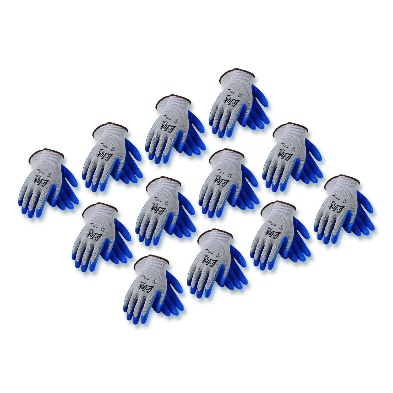 GP Latex-Coated Cotton/Polyester Gloves, EN388: 1111, 10" Long, X-Large, Gray/Blue, 12 Pairs