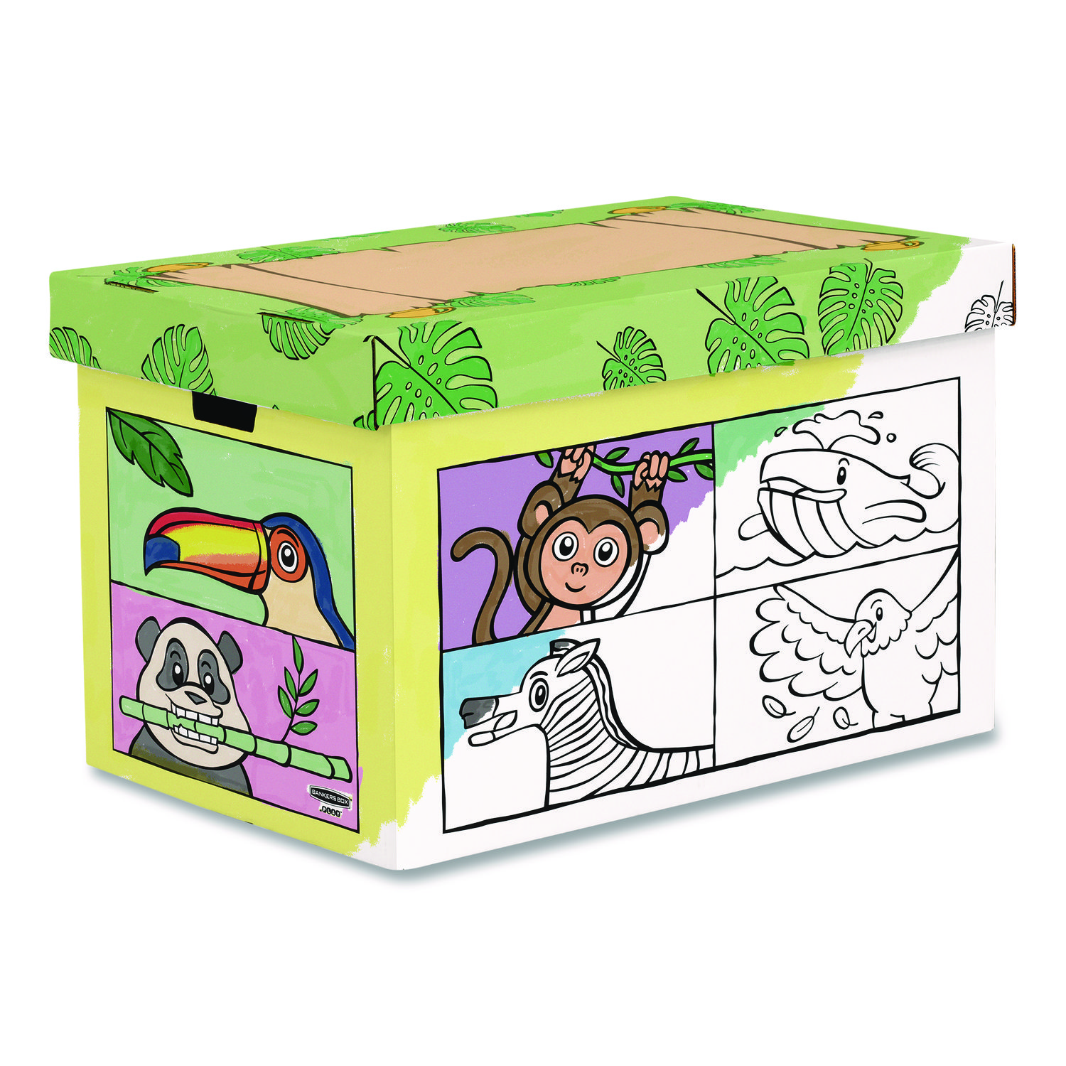 At Play Color in Toy Box, Animal Design, 1 Section, 39.27 gal, 5.25 Cu Ft, 28" x 18" x 18", White/Black