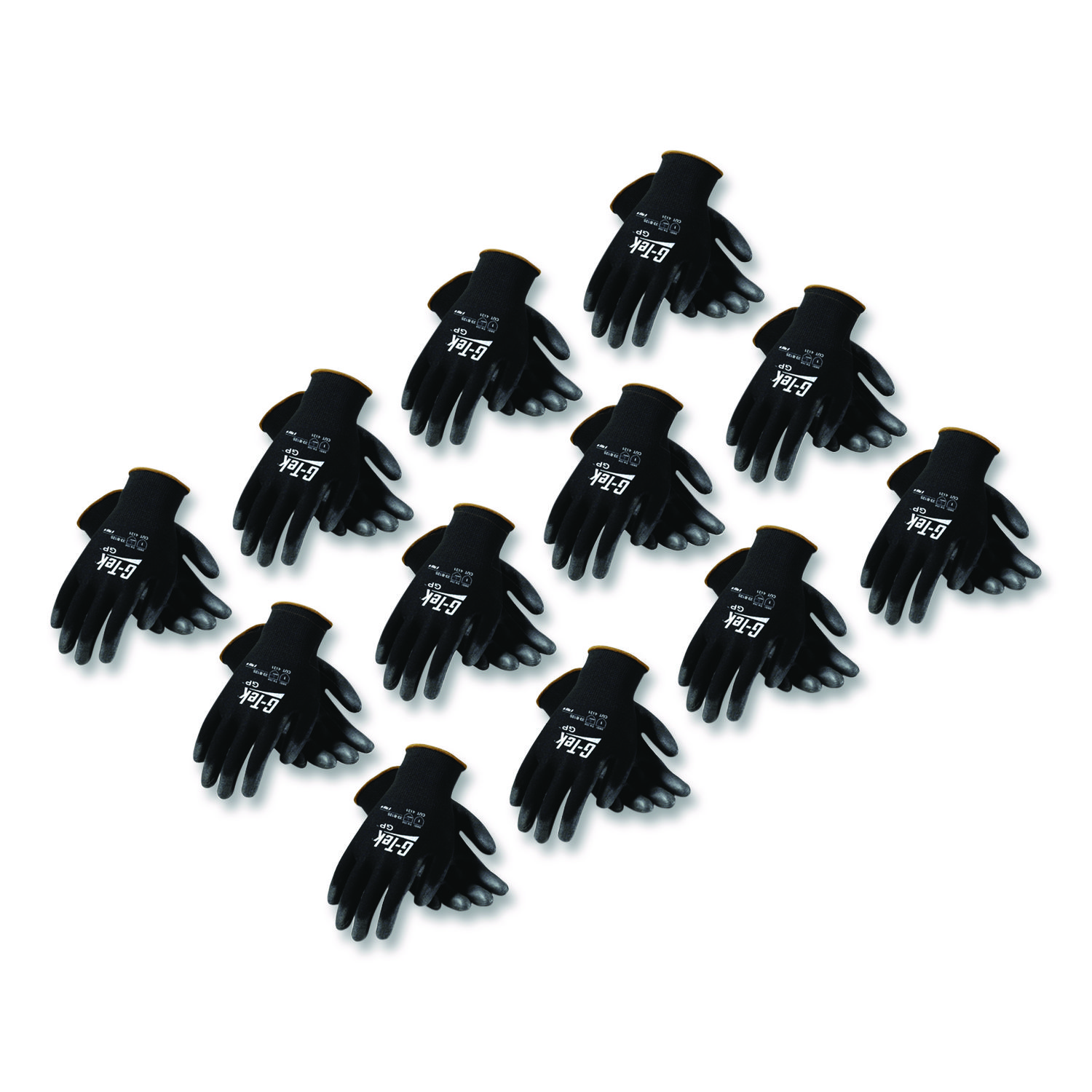 GP Polyurethane-Coated Nylon Gloves, EN388: 1111, 10" Long, X-Large, Black, 12 Pairs