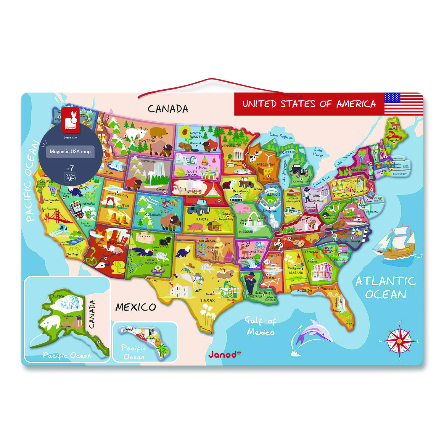 Cardboard United States Map Puzzle, Grades 2 to 7, 48 Pieces