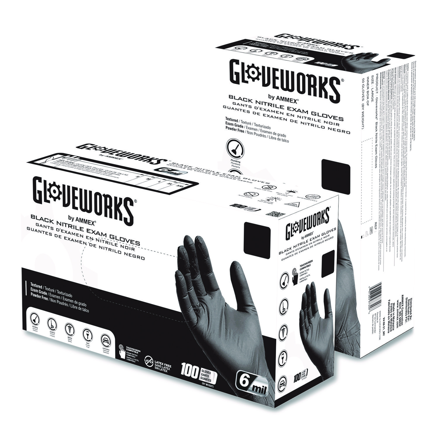 Nitrile Exam Gloves, Powder-Free, Small, 6 mil Thick, 9.5" Long, Black, 100/Box