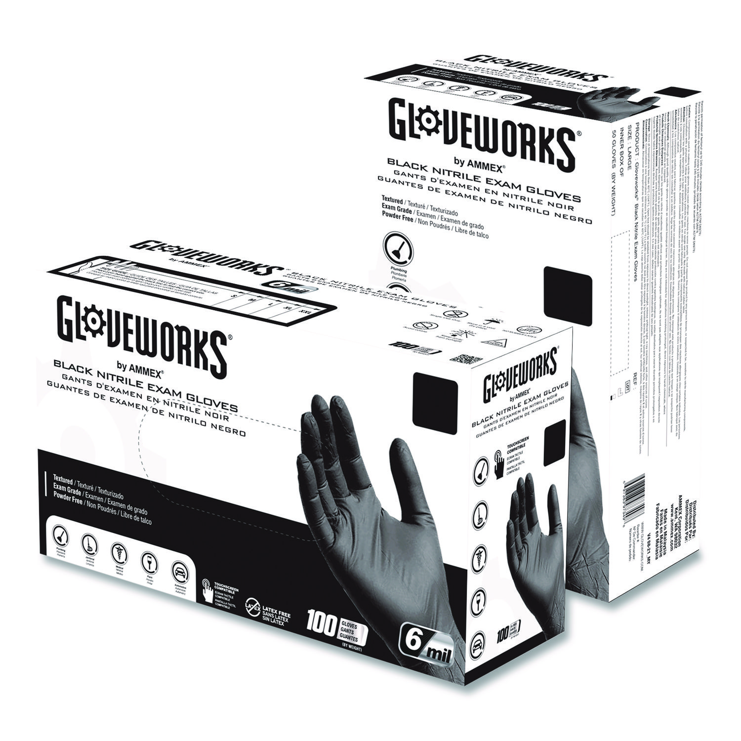 Nitrile Exam Gloves, Powder-Free, XX-Large, 6 mil Thick, 9.5" Long, Black, 100/Box