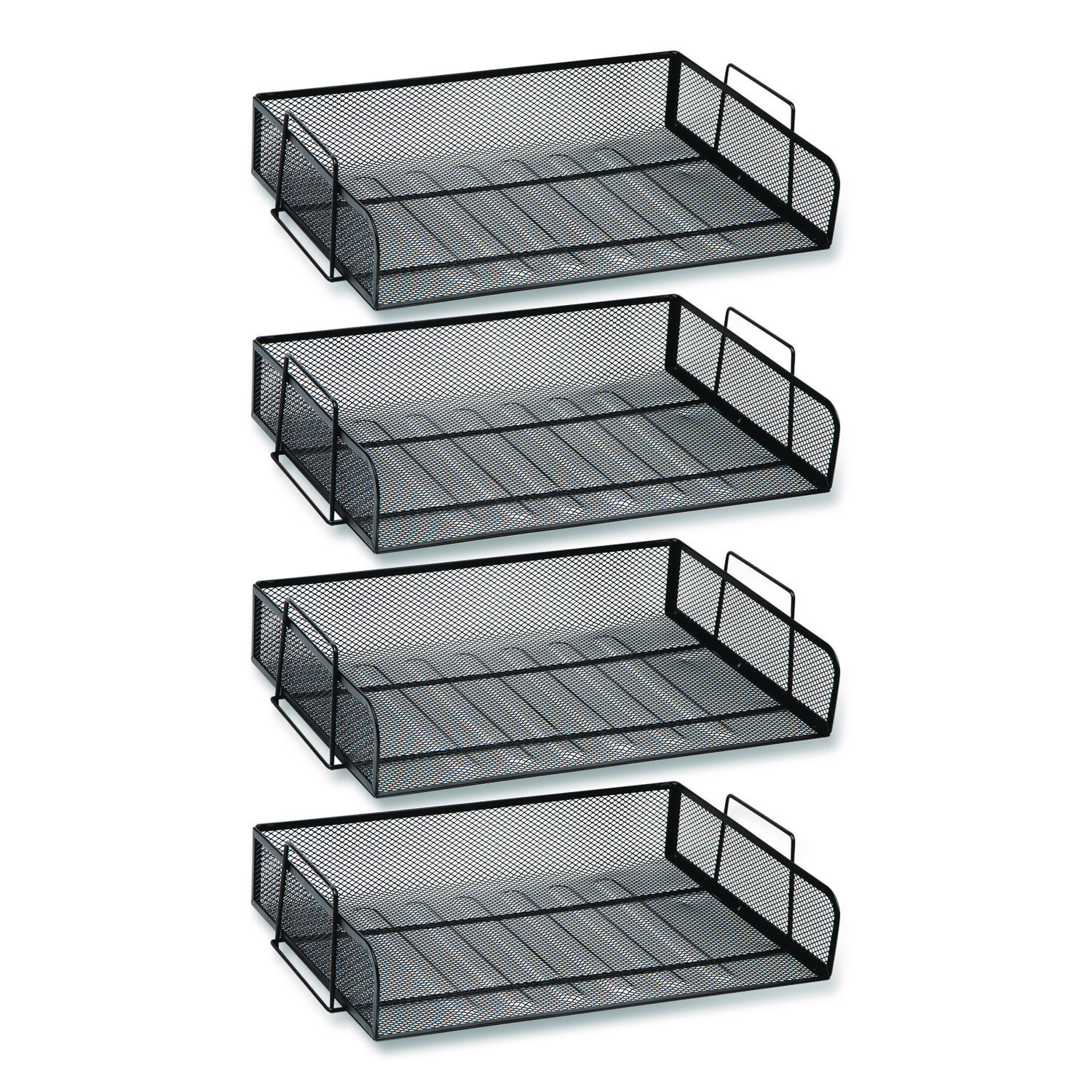 Stackable Paper Desk Tray Organizer, Letter Size, 9.75 x 14 x 3.25, Black, 4/Pack