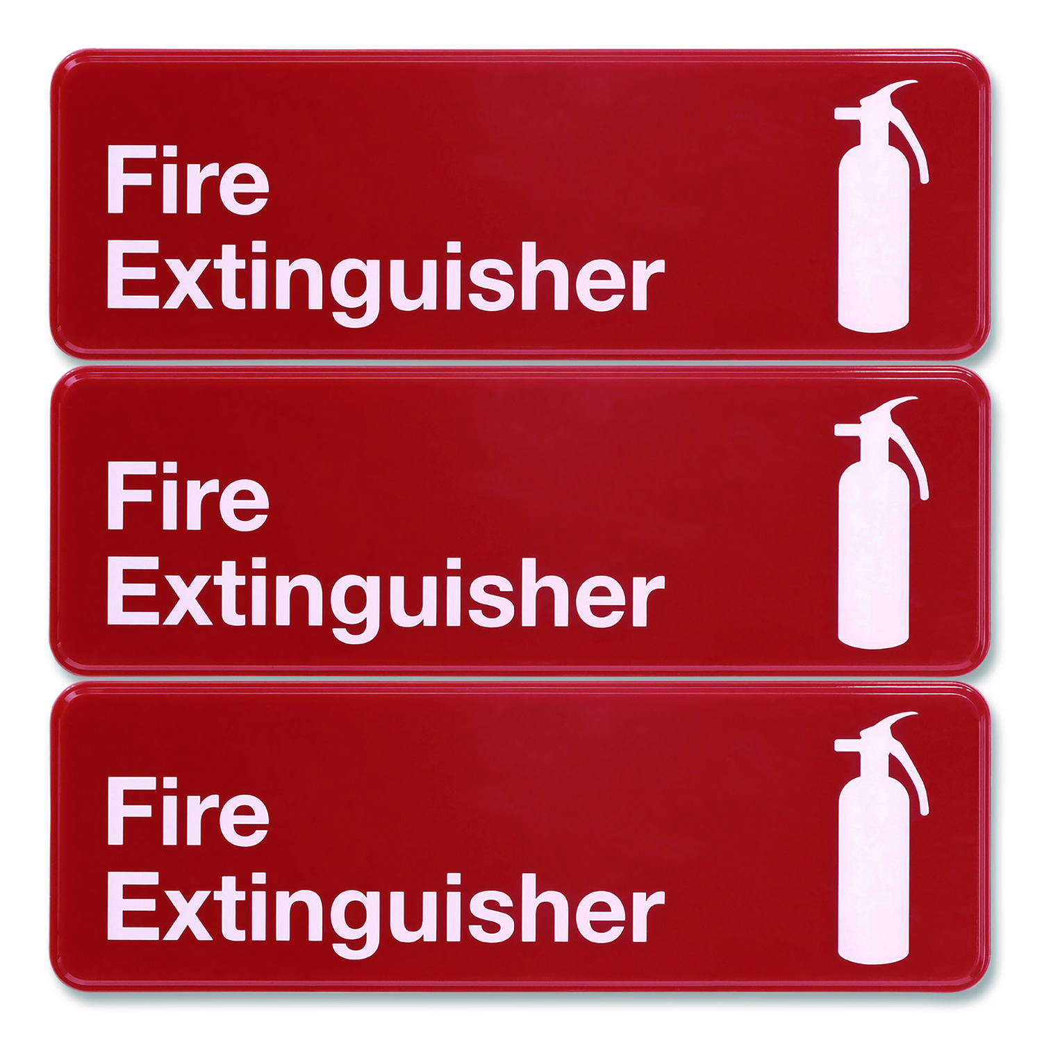 Fire Extinguisher Wall Sign, 9" x 3", Red Face, White Graphics, 3/Pack