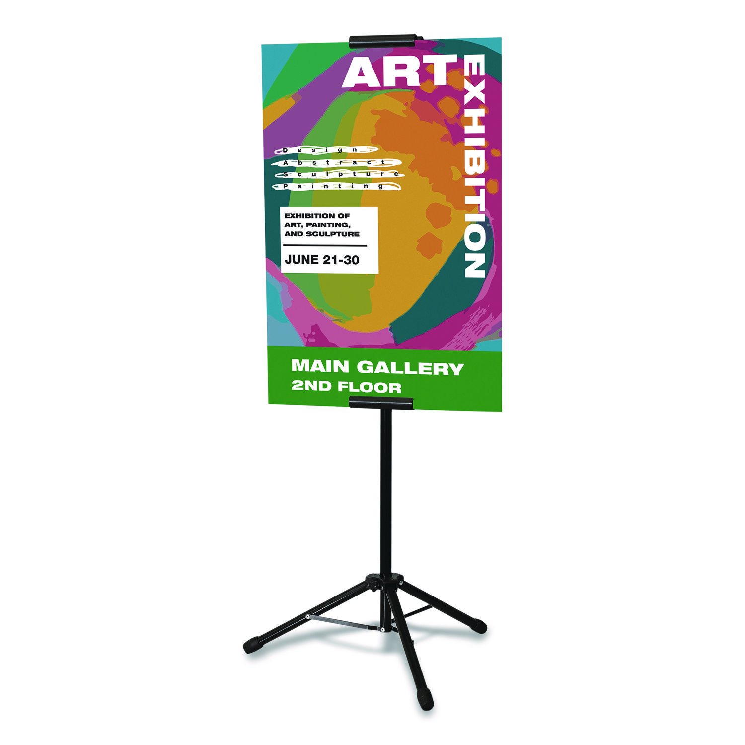 Blank Floor Sign Stand, Holds Posters Up to 77", 26" to 86" Tall, Black Stand, White Face