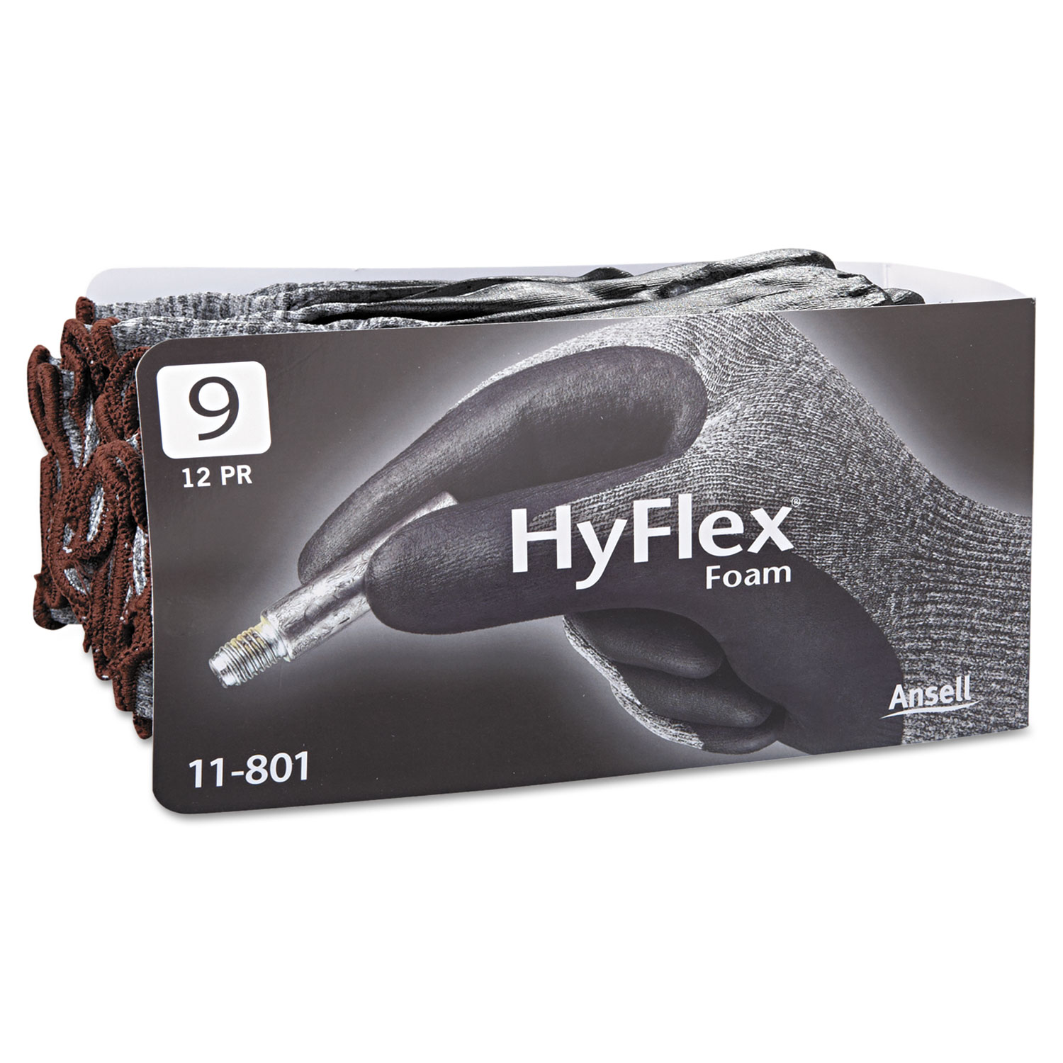  AnsellPro 103384 HyFlex Foam Gloves, Dark Gray/Black, Size 9, 12 Pairs (ANS118019) 