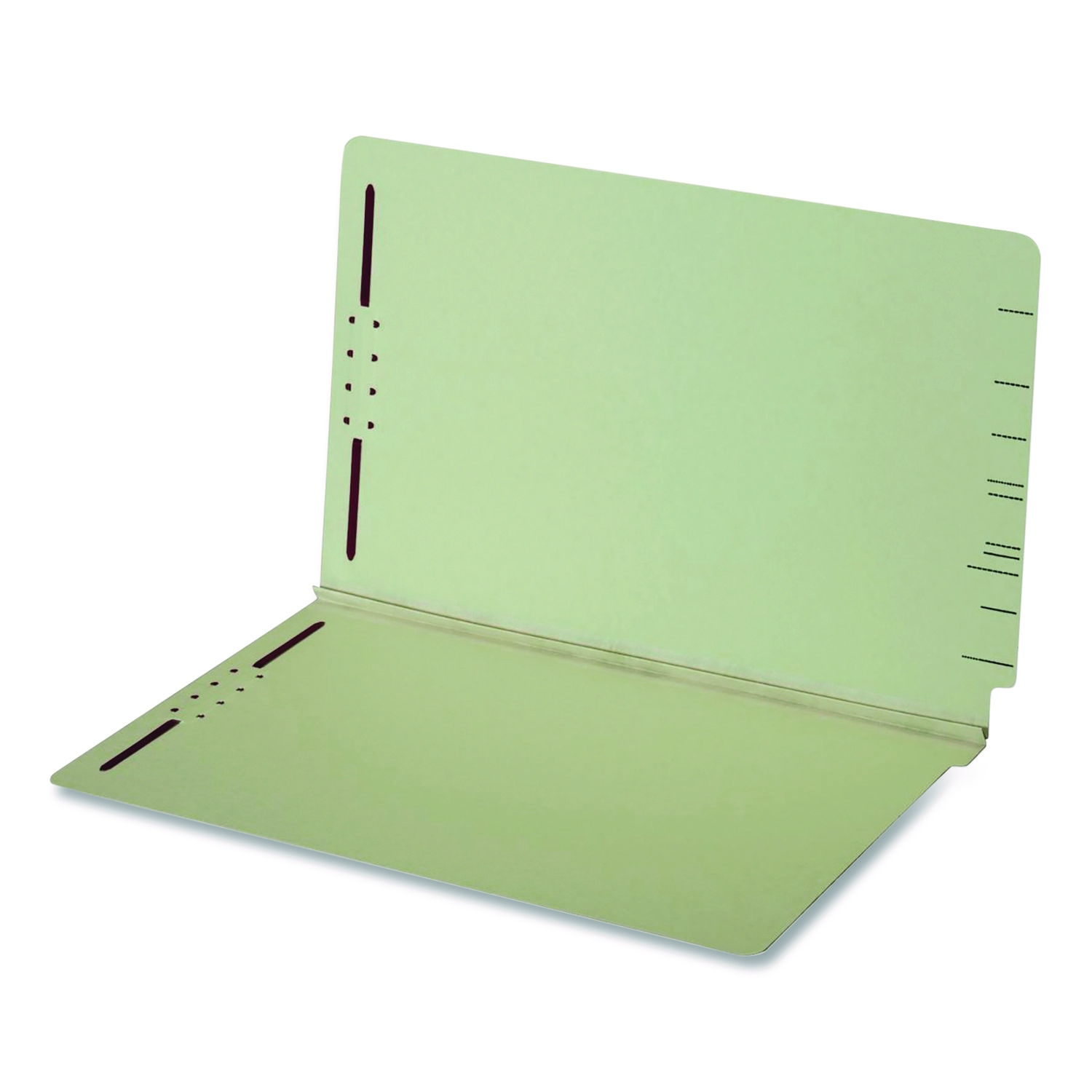 Colored Pressboard End Tab Fastener Folders, Straight Tab, Expands 2", 2 Fasteners, Legal Size, Light Green, 25/Box