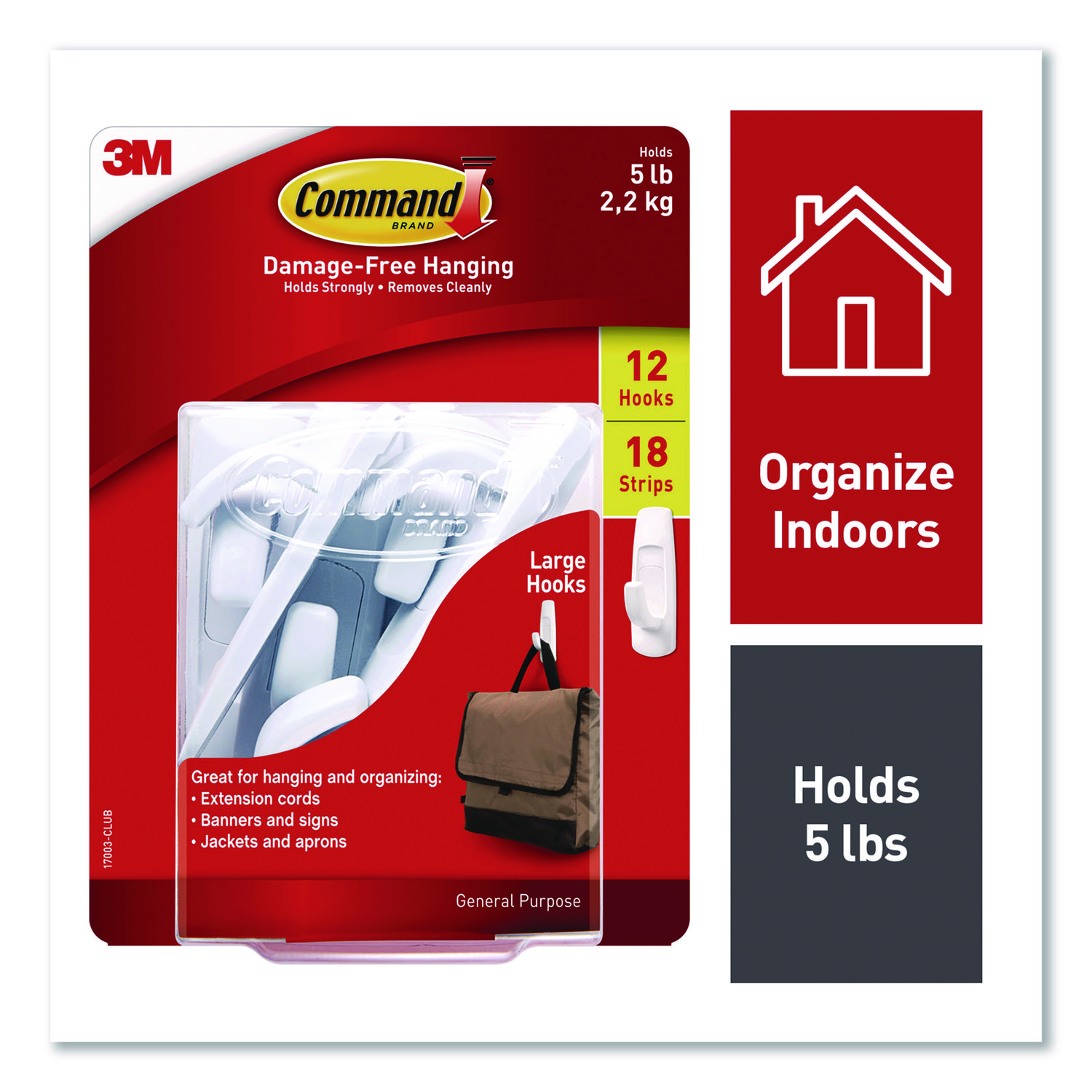 Large Utility Hooks, Plastic, White, Supports 5 lb, 12/Pack