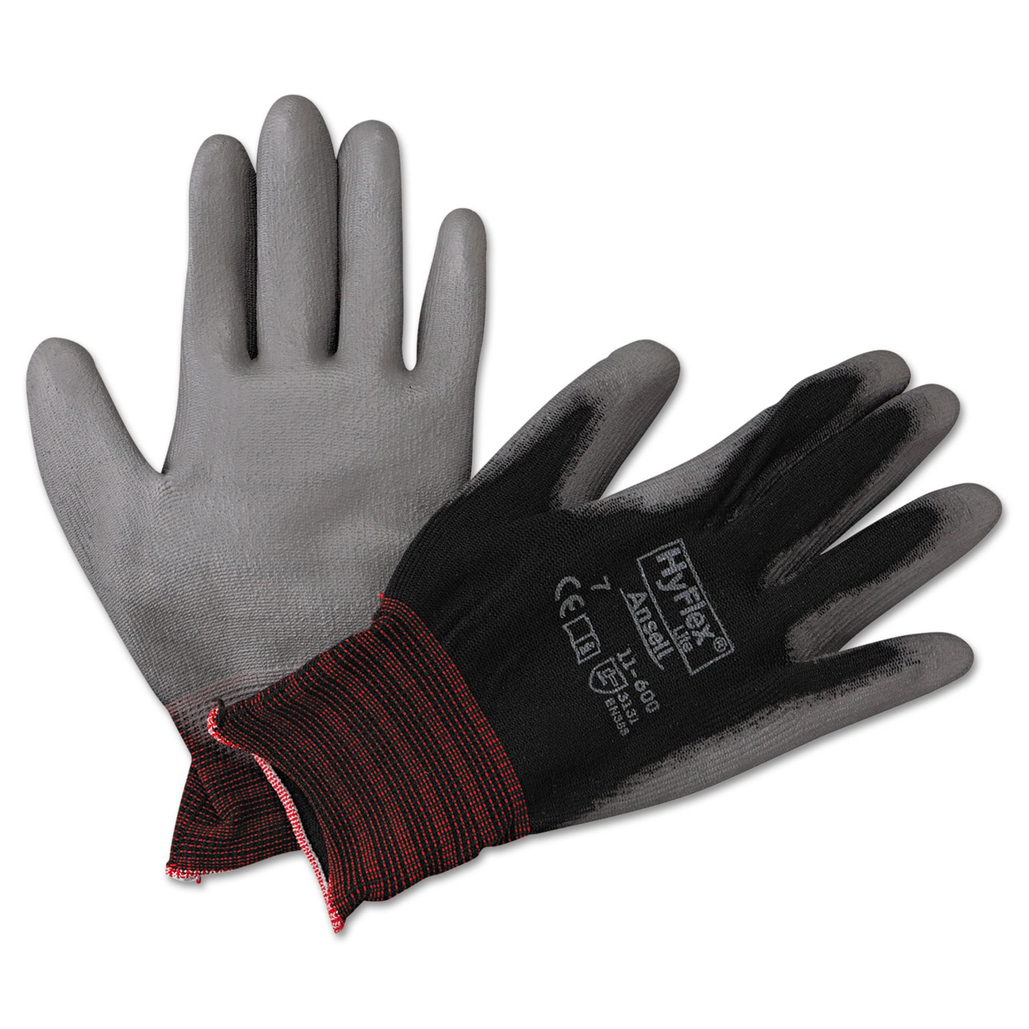  AnsellPro 103360 HyFlex Lite Gloves, Black/Gray, Size 7, 12 Pairs (ANS116007BK) 