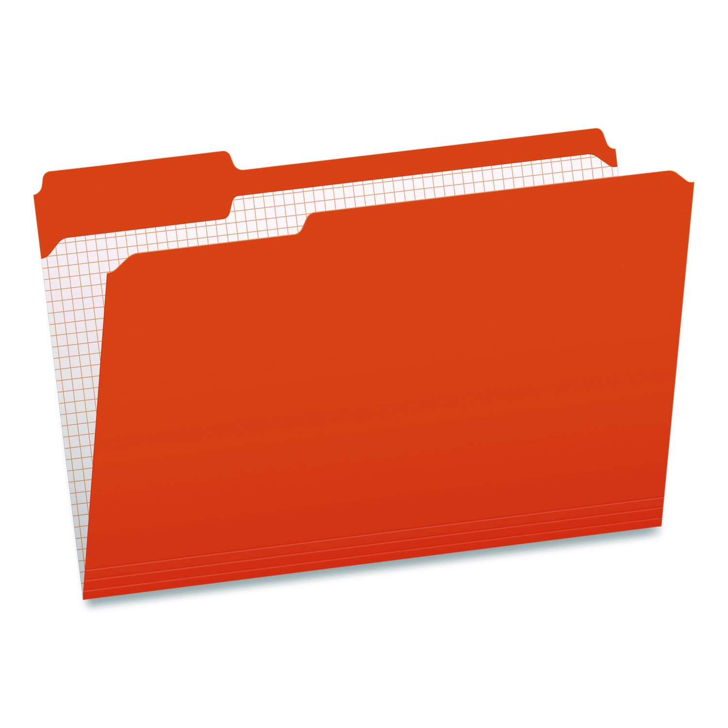Colored File Folders with Grid-Ruled Interiors, 1/3-Cut: Assorted Positions, Legal Size, Bright Orange/White, 100/Box