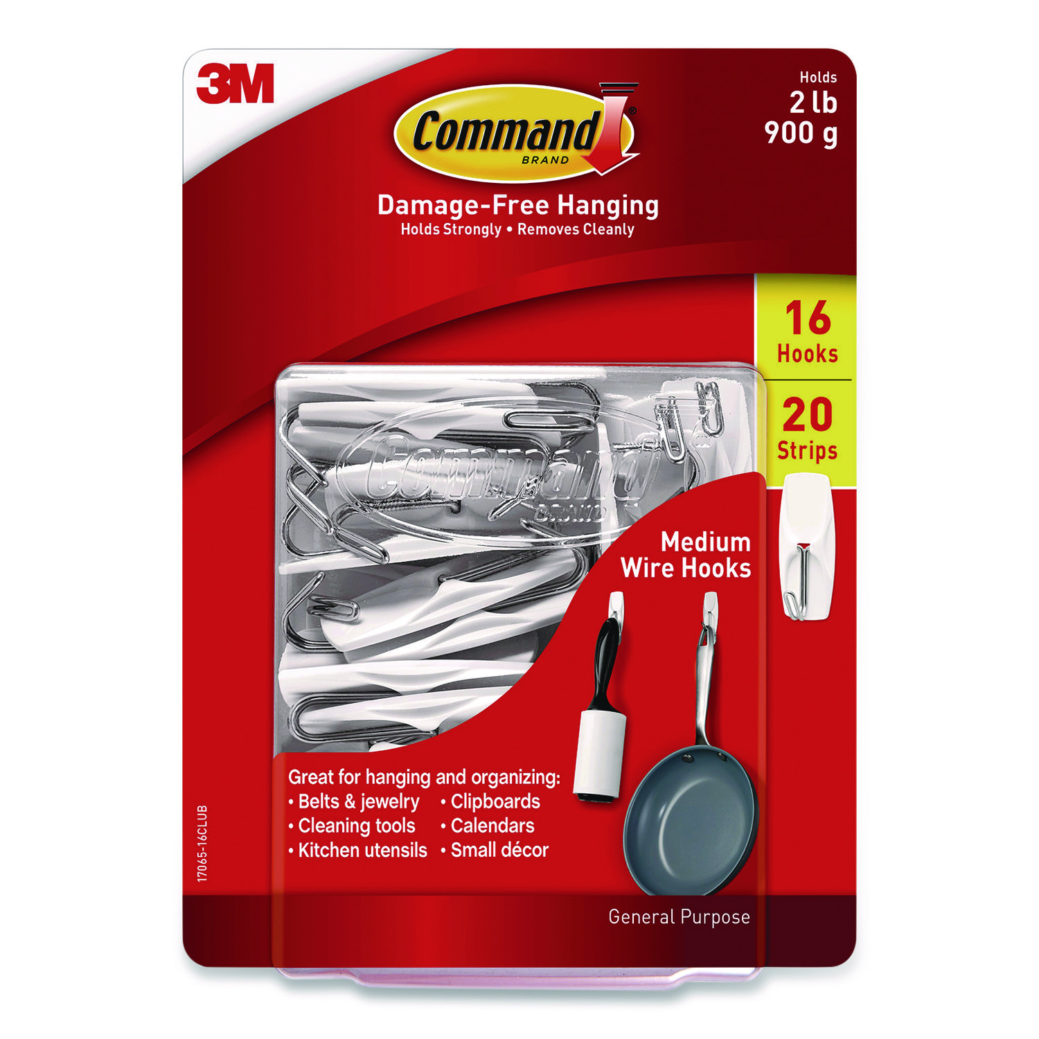 Medium Toggle-Wire Hooks, Metal Wire, Silver, Supports 2 lb, 16/Pack