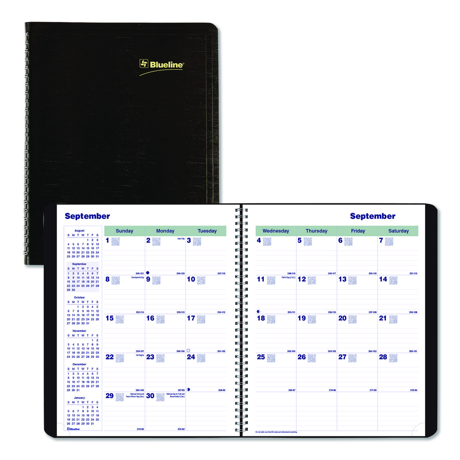 Plan and Link Monthly Planner, 9.25 x 7.25, Black Distressed Faux Leather Cover, 16-Month: Sept 2024 to Dec 2025