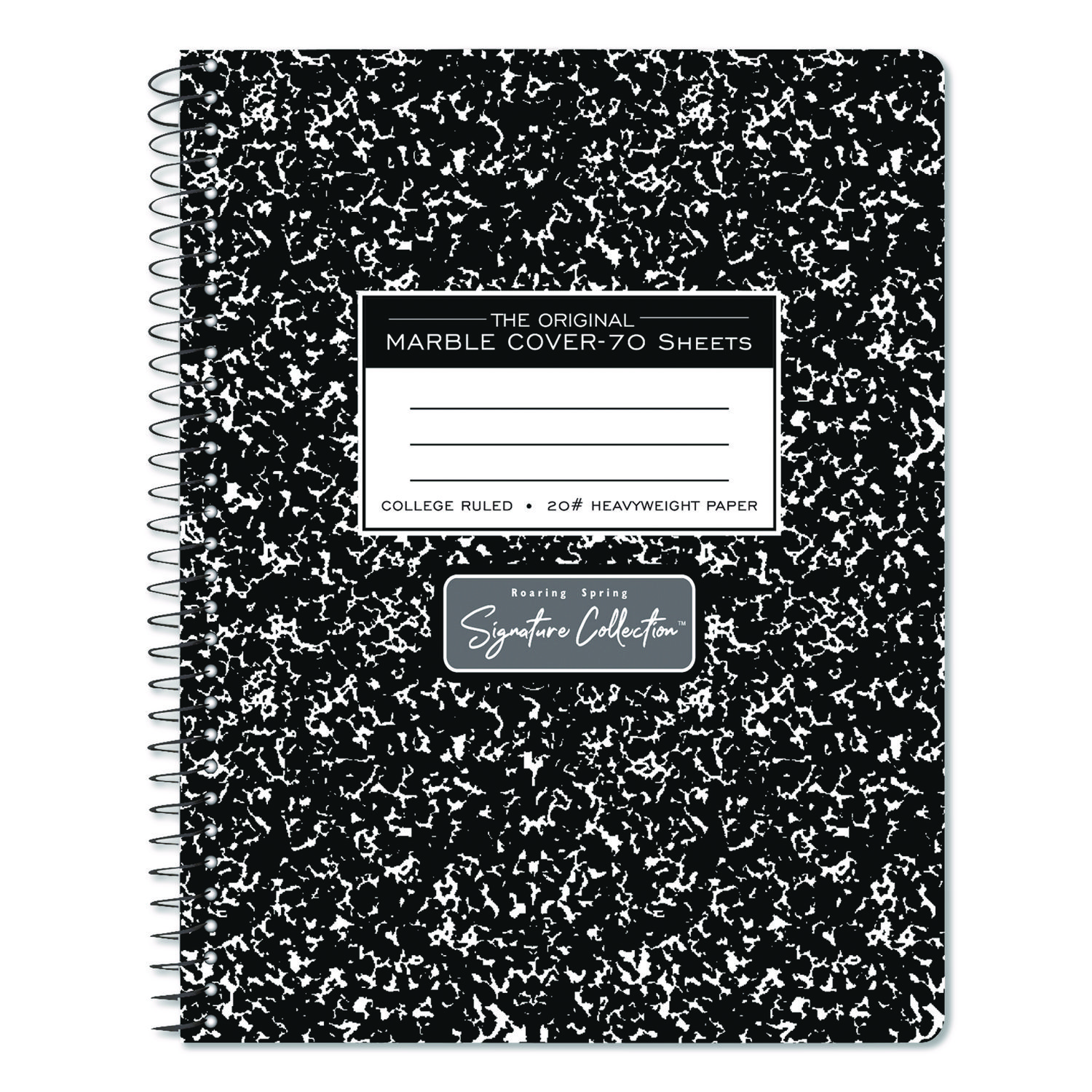 Signature Collection Spiralbound Composition Book, Medium/College Rule, Black Marble Cover, (70) 9.75 x 7 Sheets