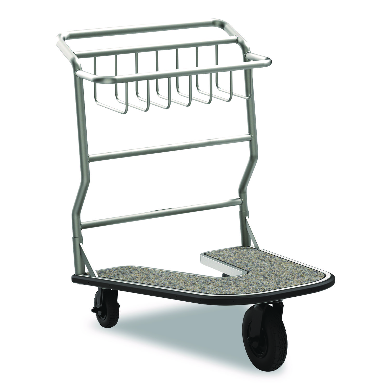 Nesting Luggage Cart with Carpeted Platform, 300 lb Capacity, 27 x 37 x 37.5, Silver/Black