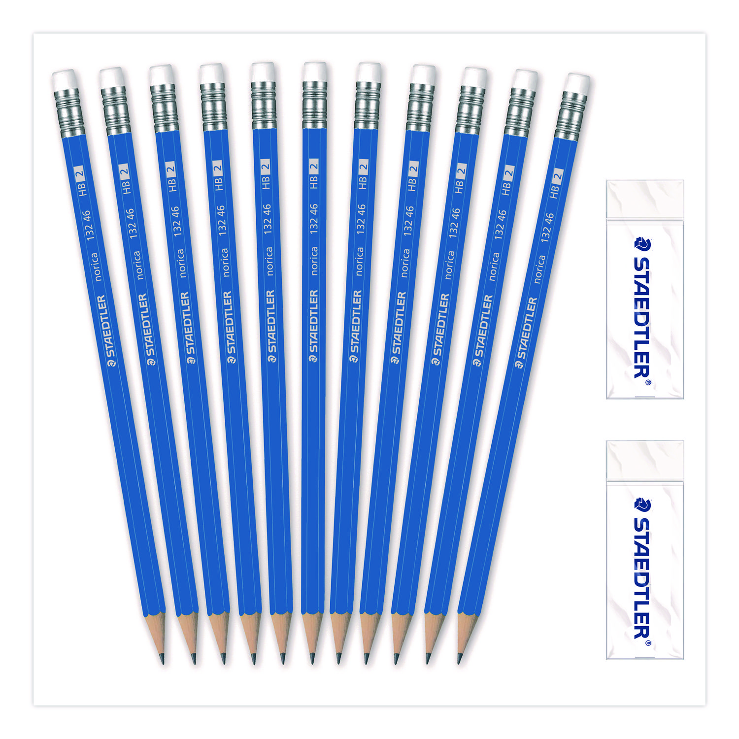 Pre-Sharpened Wooden Pencils with (20) Block Erasers, HB #2 Black Lead, Blue Barrel, 250/Pack