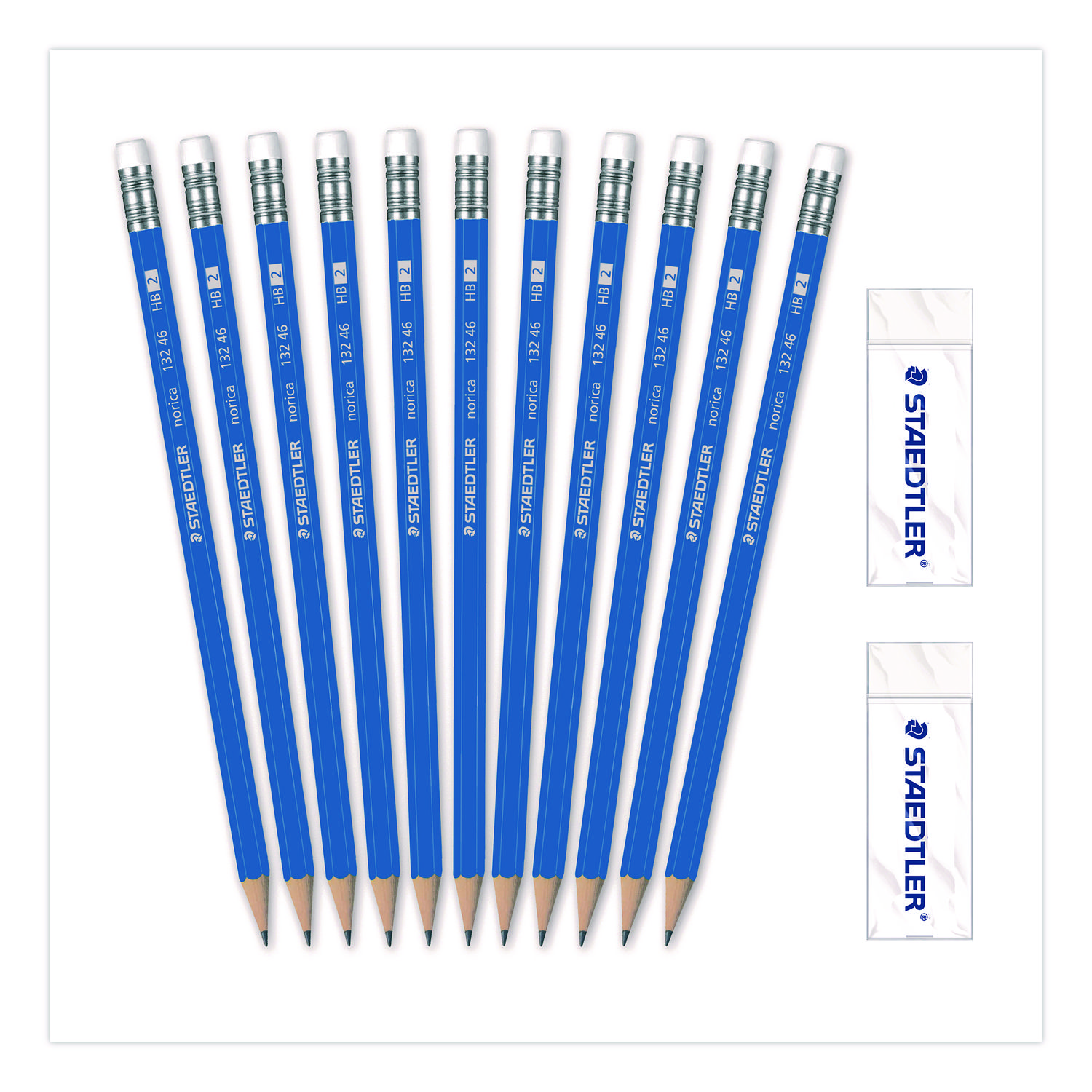 Pre-Sharpened Wooden Pencils with (40) Block Erasers, HB #2 Black Lead, Blue Barrel, 500/Pack